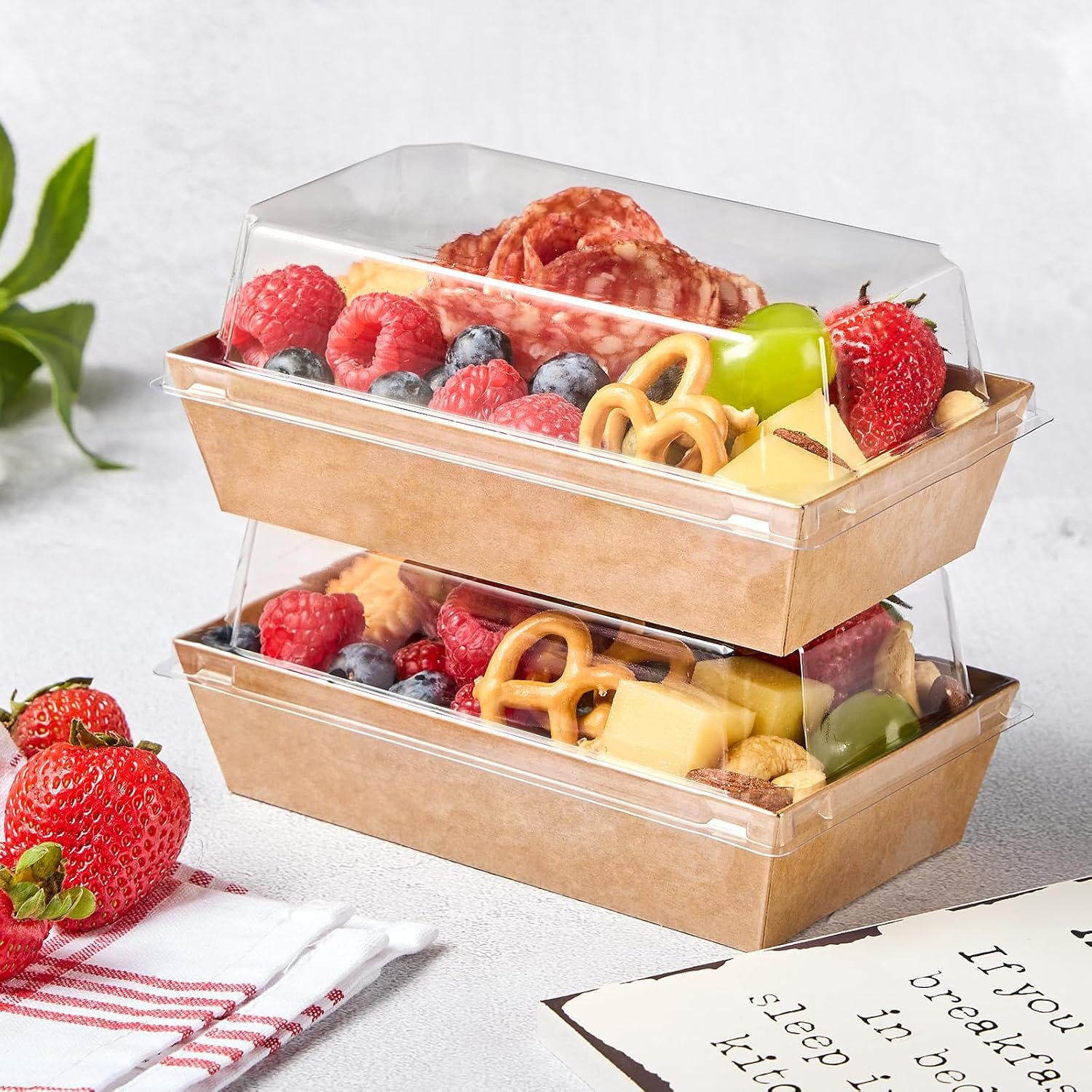 Wholesale 6 x 3 Inch Dessert Boxes with Clear Lids 50 Pack Paper Charcuterie Containers for 2 Cupcakes Muffins Sandwiches Strawberries Brown Manufacturer