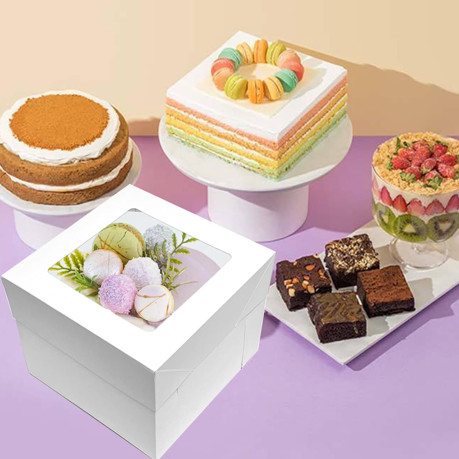 Wholesale 3 Sets 10x10x8 Inches Cake Boxes with Boards for Bakery Manufacturer
