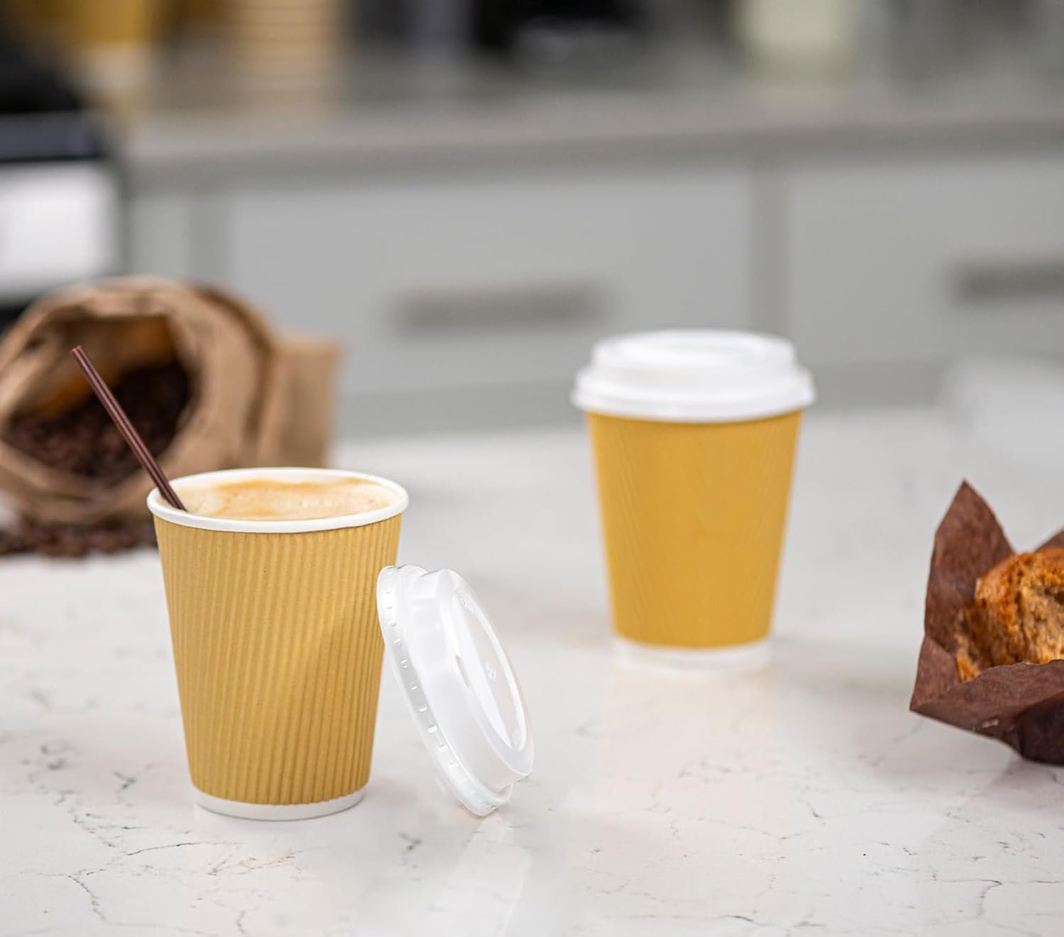 Wholesale [12 oz. - 50 Sets] Insulated Kraft Ripple Paper Hot Cups with Lids Disposable for Hot Beverages Travel and Office Use Manufacturer