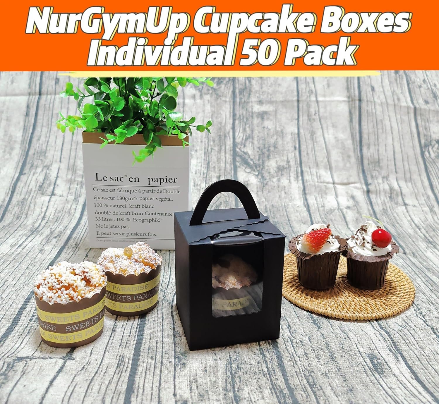 Wholesale 50 Pack Premium Individual Cupcake Boxes with Clear Display Window Food Grade Black Containers for Cupcakes Muffins Cookies Manufacturer