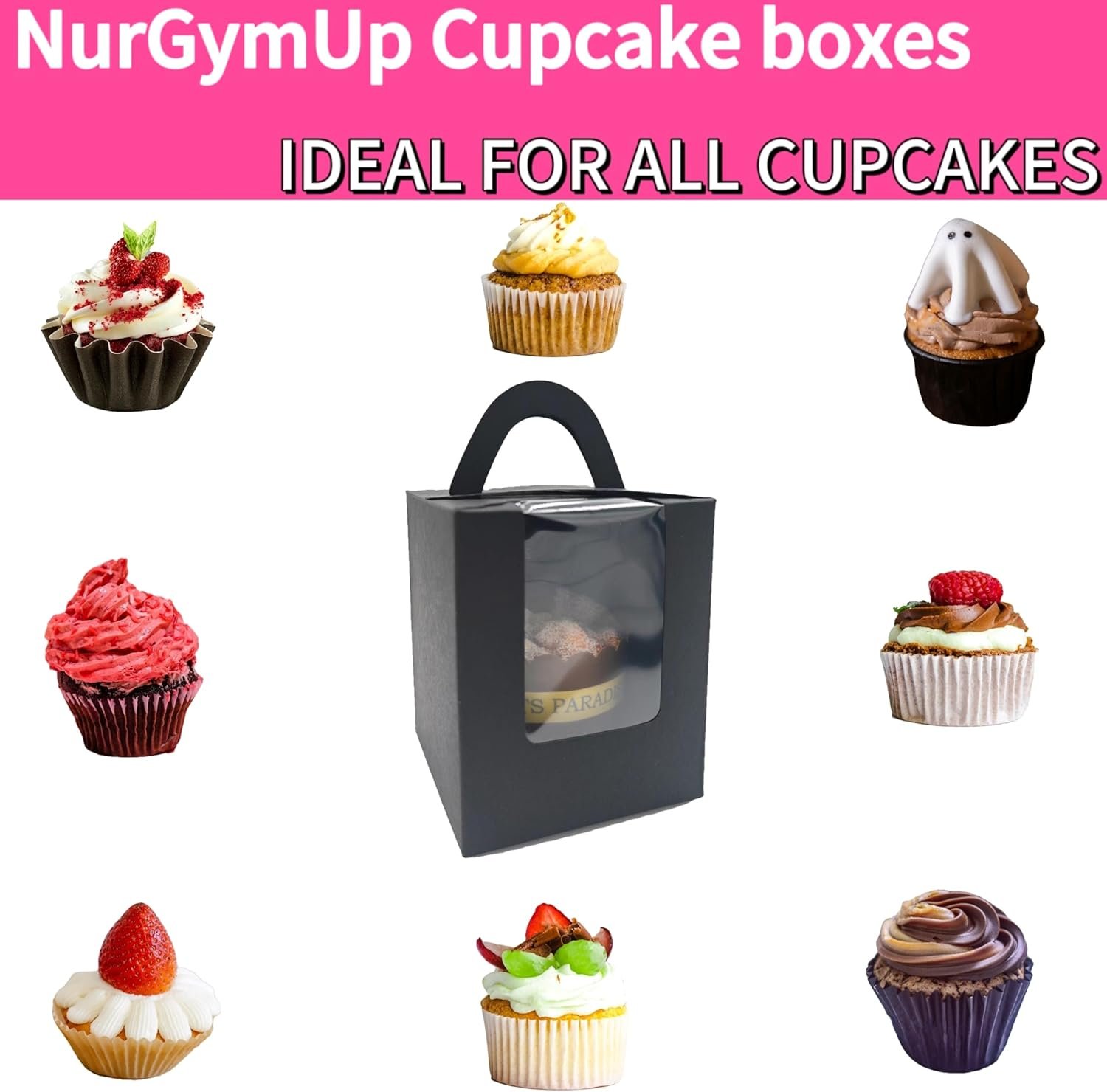 Wholesale 50 Pack Premium Individual Cupcake Boxes with Clear Display Window Food Grade Black Containers for Cupcakes Muffins Cookies Manufacturer