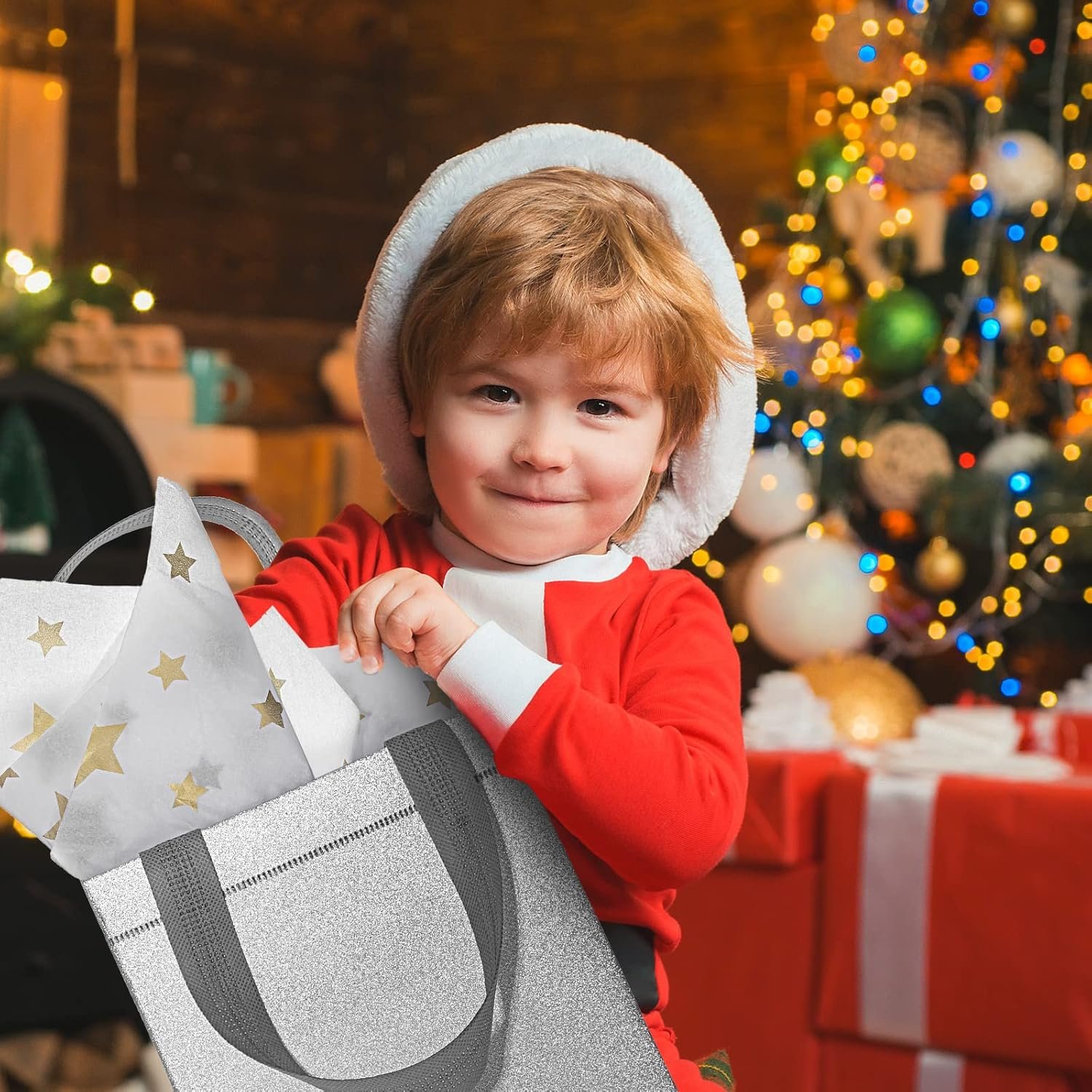 Wholesale 48 Pack Reusable Christmas Glitter Gift Bags with Handles Non-Woven Bling Totes for Weddings Birthdays Bridal Showers Holiday Parties (6.5 x 3.1 x 7.8 Inch, Silver) Manufacturer