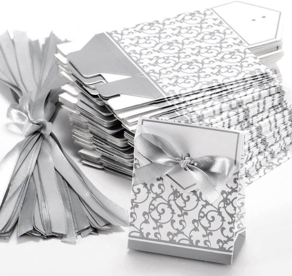 Wholesale 50PCS Silver Ribbon Wedding Favor Candy Boxes for Party Decoration Easter Manufacturer