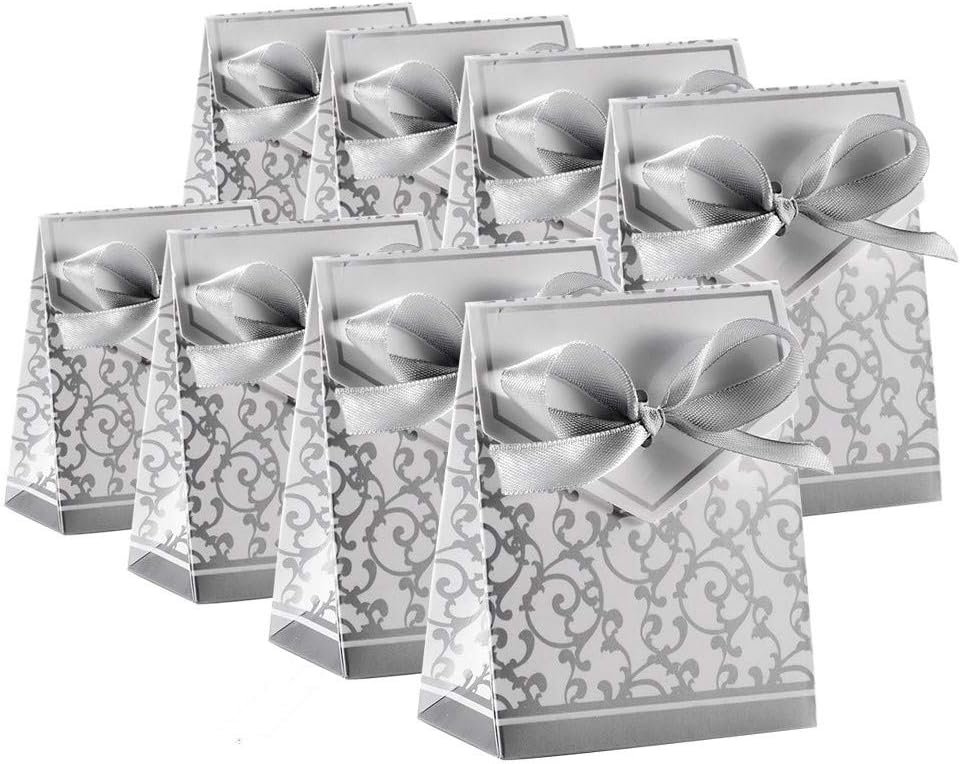 Wholesale 50PCS Silver Ribbon Wedding Favor Candy Boxes for Party Decoration Easter Manufacturer