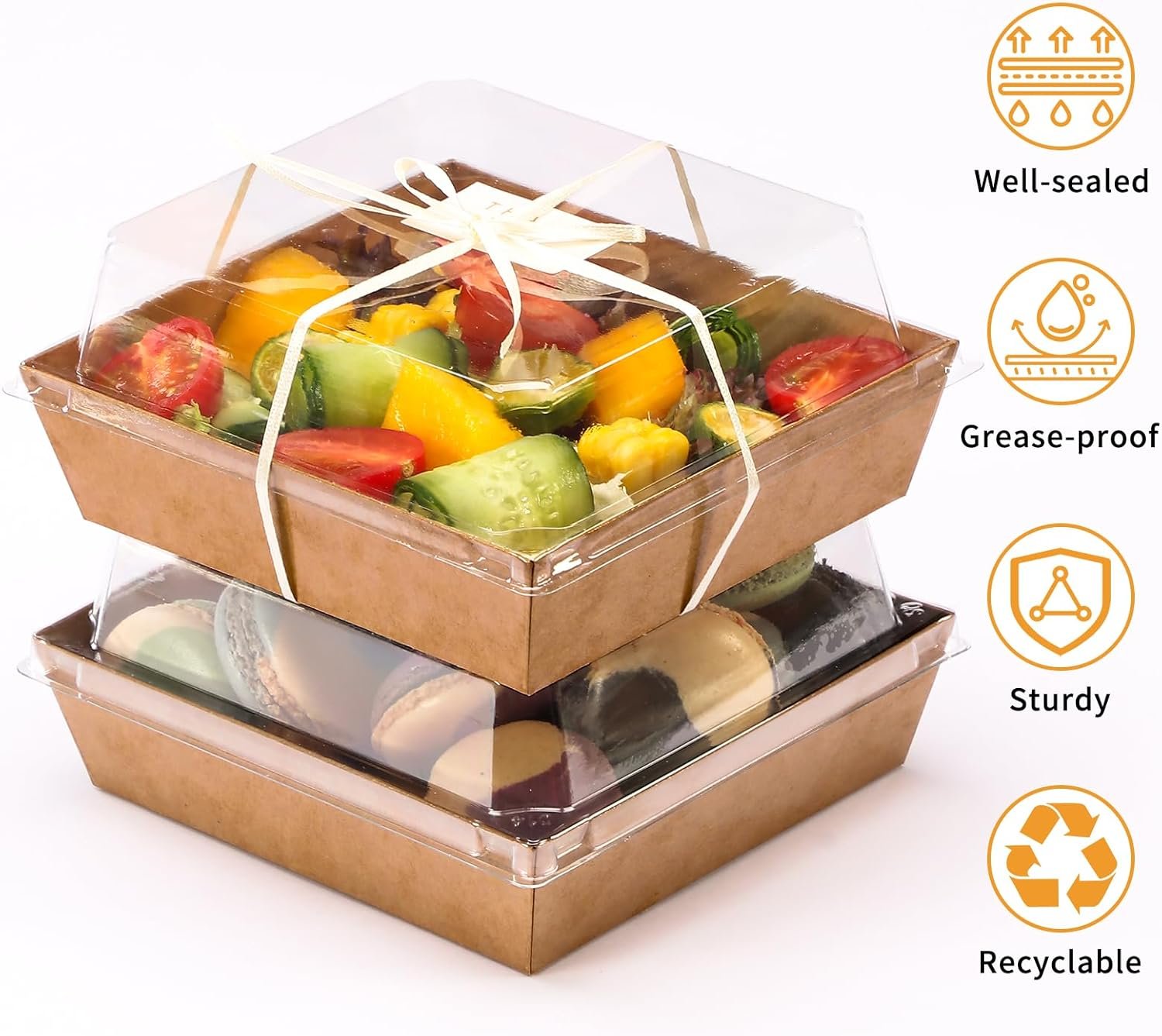 Wholesale 50pcs Small Charcuterie Boxes with Clear Lids Disposable Food Containers for Desserts Sandwiches Cake Slices Fruit Salad Bakery Treats Brown 5.3 x 4.9 x 2.5 in Manufacturer