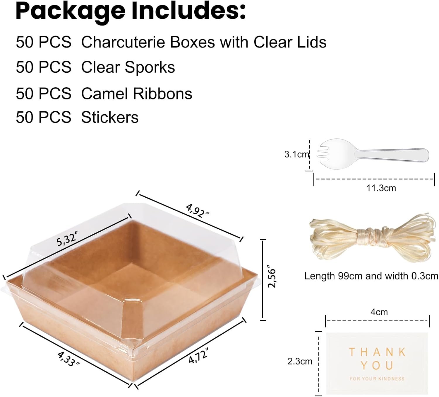 Wholesale 50pcs Small Charcuterie Boxes with Clear Lids Disposable Food Containers for Desserts Sandwiches Cake Slices Fruit Salad Bakery Treats Brown 5.3 x 4.9 x 2.5 in Manufacturer
