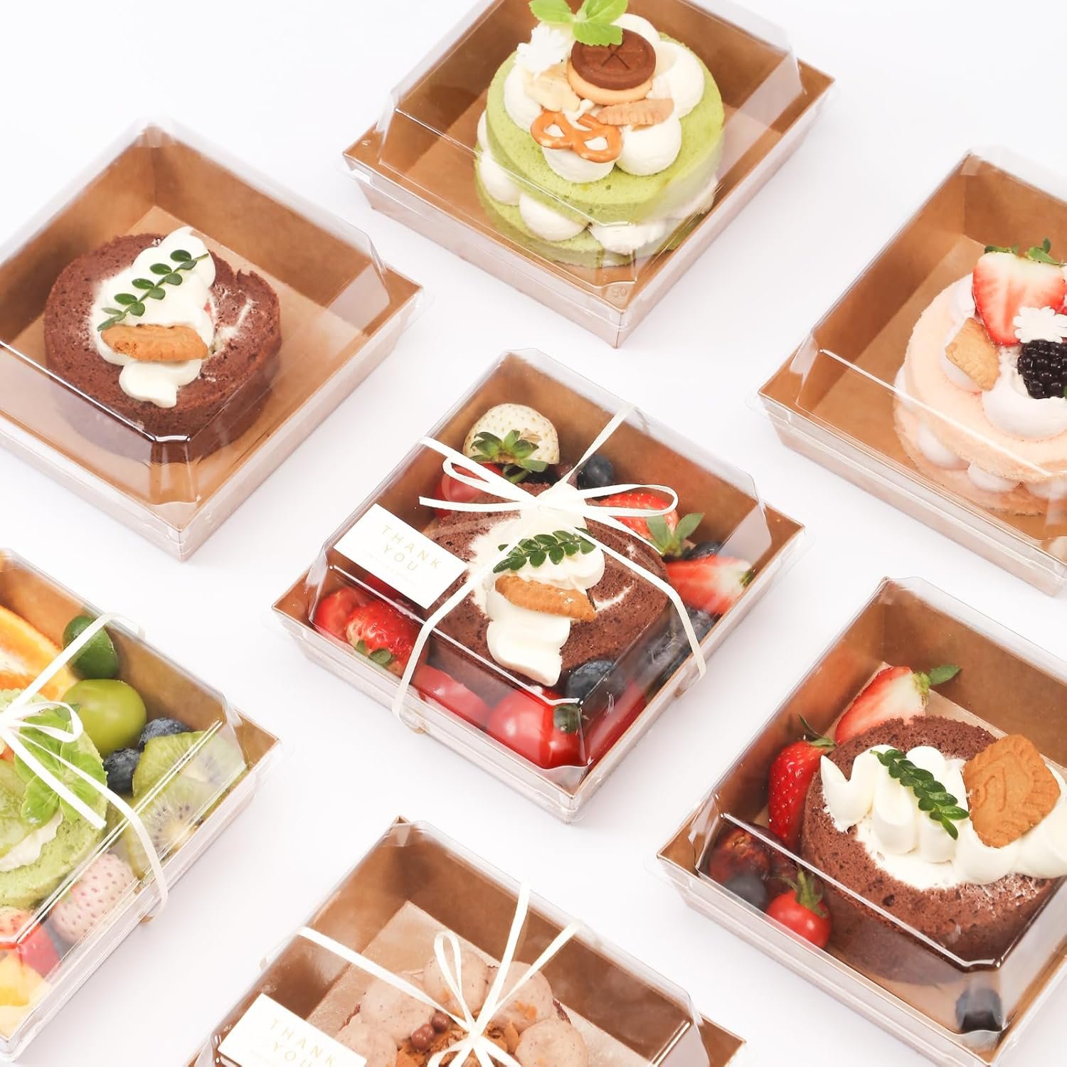 Wholesale 50pcs Small Charcuterie Boxes with Clear Lids Disposable Food Containers for Desserts Sandwiches Cake Slices Fruit Salad Bakery Treats Brown 5.3 x 4.9 x 2.5 in Manufacturer