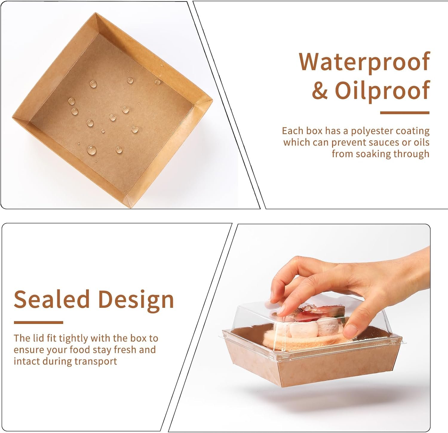 Wholesale 50pcs Small Charcuterie Boxes with Clear Lids Disposable Food Containers for Desserts Sandwiches Cake Slices Fruit Salad Bakery Treats Brown 5.3 x 4.9 x 2.5 in Manufacturer