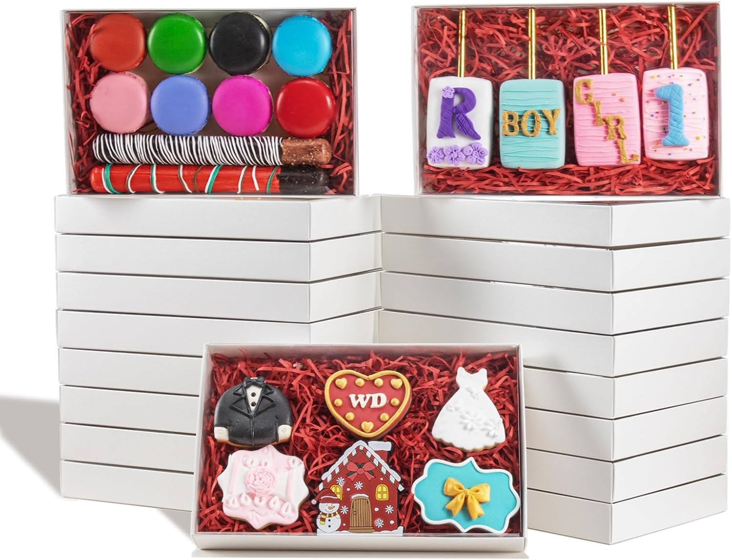 Wholesale 30PCS 9½" x 6" x 1¼" White Cookie Boxes with Clear Window for Cakesicles Bakery Macarons Treats Christmas Easter Mother's Day Valentine's Day Manufacturer