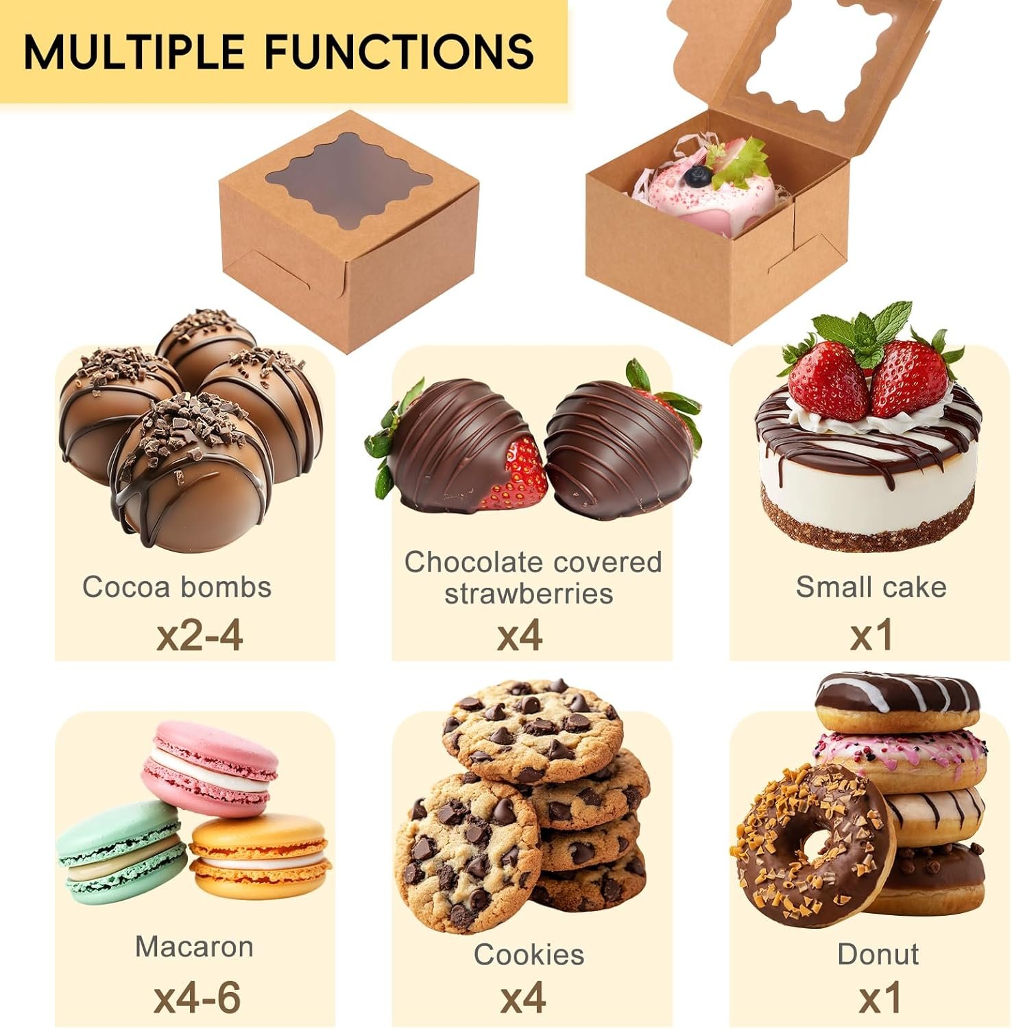 Wholesale 150pcs 4x4x2.5 Inch Cookie Boxes with Window for Small Cakes Pastries Treats Donuts Candy Brown Manufacturer Wholesale 150pcs 4x4x2.5 Inch Cookie Boxes with Window for Small Cakes Pastries Treats Donuts Candy Brown Manufacturer