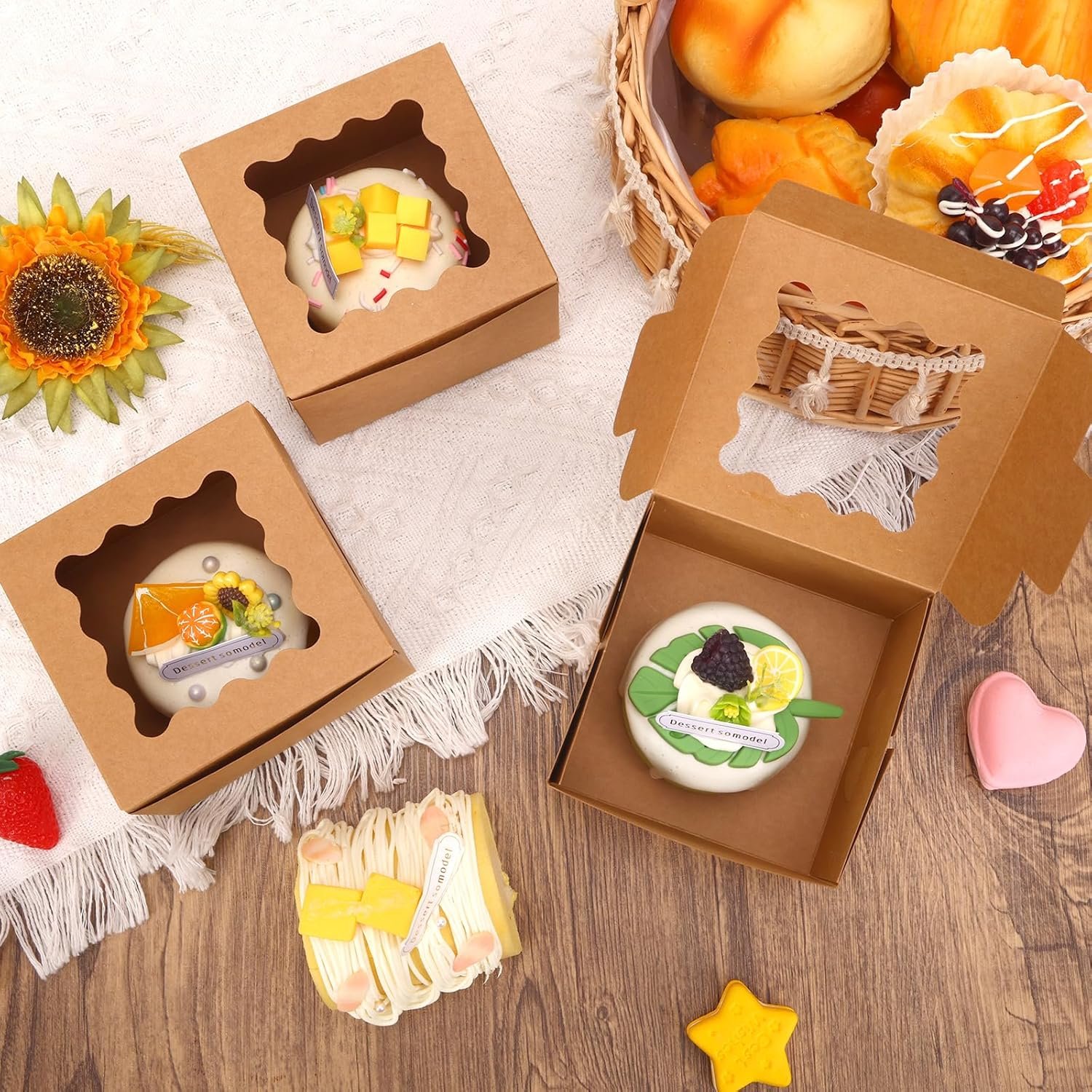 Wholesale 150pcs 4x4x2.5 Inch Cookie Boxes with Window for Small Cakes Pastries Treats Donuts Candy Brown Manufacturer Wholesale 150pcs 4x4x2.5 Inch Cookie Boxes with Window for Small Cakes Pastries Treats Donuts Candy Brown Manufacturer