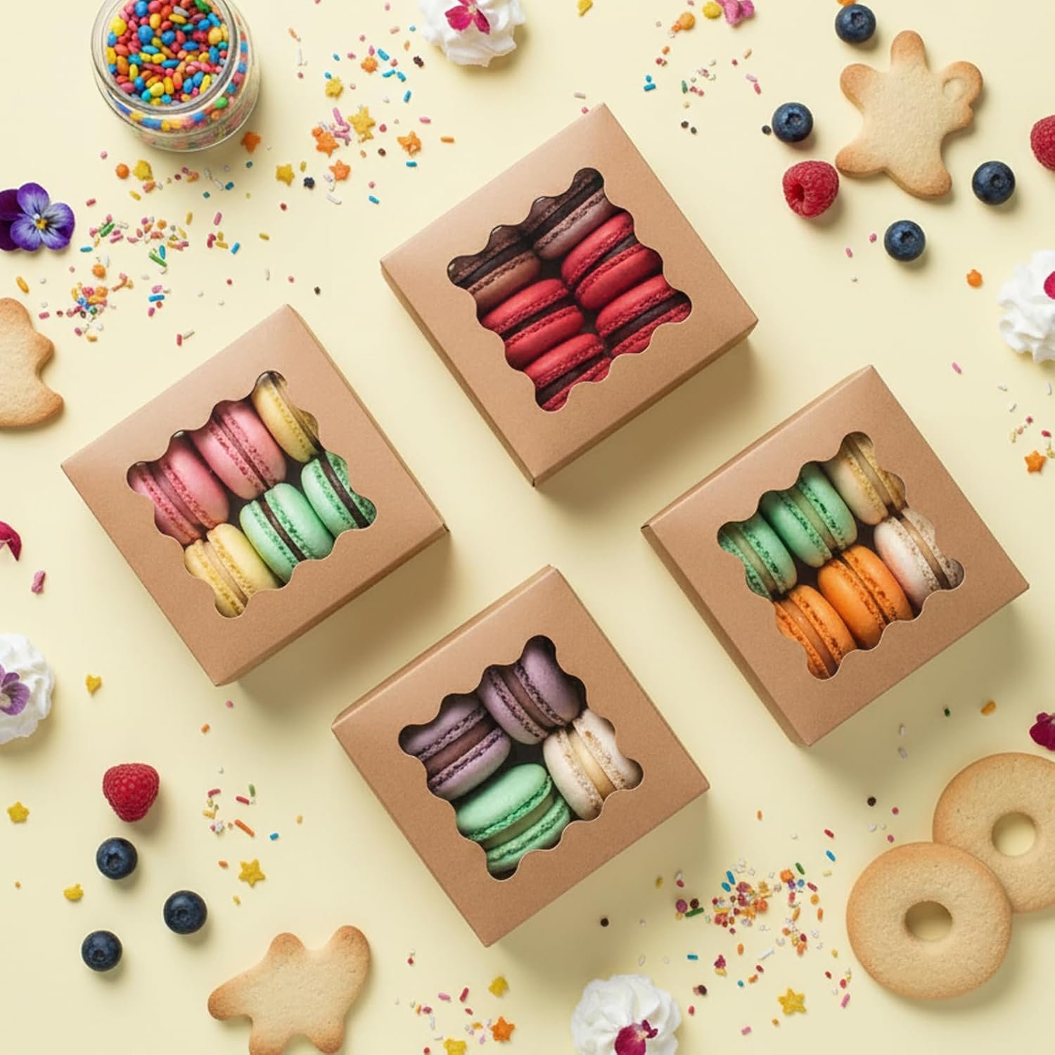 Wholesale 150pcs 4x4x2.5 Inch Cookie Boxes with Window for Small Cakes Pastries Treats Donuts Candy Brown Manufacturer Wholesale 150pcs 4x4x2.5 Inch Cookie Boxes with Window for Small Cakes Pastries Treats Donuts Candy Brown Manufacturer