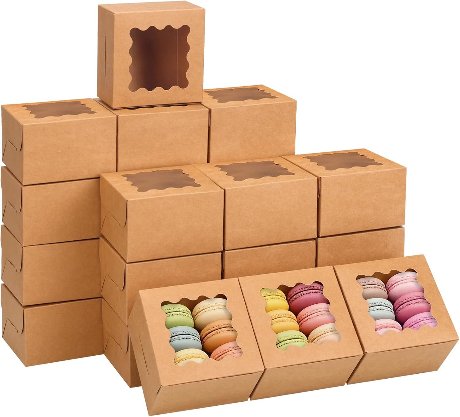 Wholesale 150pcs 4x4x2.5 Inch Cookie Boxes with Window for Small Cakes Pastries Treats Donuts Candy Brown Manufacturer