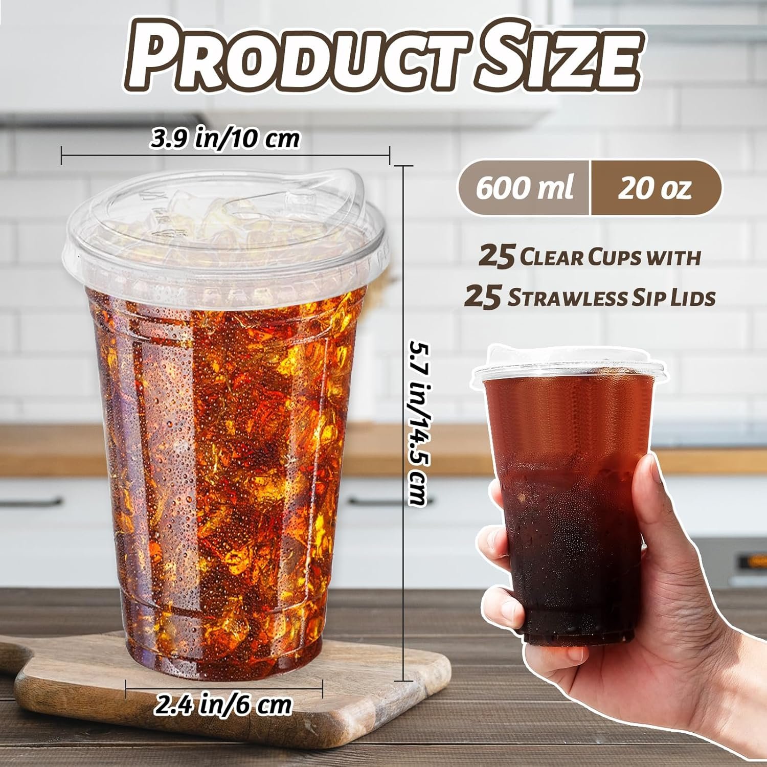 Wholesale 20 oz Clear Disposable Plastic Cups with Strawless Sip Lids 25 Sets for Iced Coffee Smoothies Cold Drinks Party Manufacturer