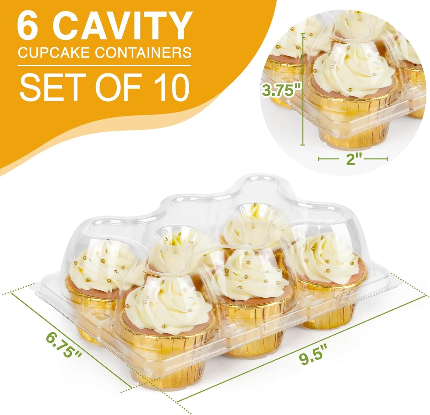 Wholesale (6 Count x 10 Sets) Clear Plastic Cupcake Containers with Detachable Tall Dome Lid Disposable Carriers BPA Free Standard Size Manufacturer Wholesale (6 Count x 10 Sets) Clear Plastic Cupcake Containers with Detachable Tall Dome Lid Disposable Carriers BPA Free Standard Size Manufacturer