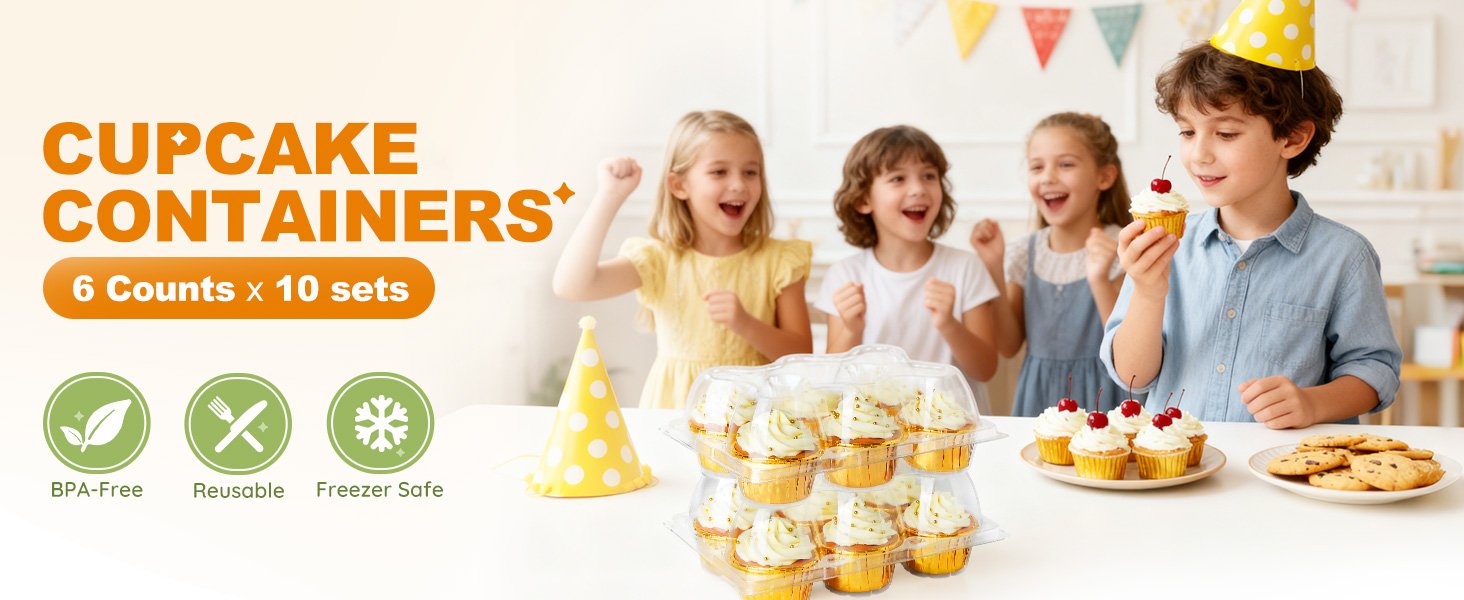Wholesale (6 Count x 10 Sets) Clear Plastic Cupcake Containers with Detachable Tall Dome Lid Disposable Carriers BPA Free Standard Size Manufacturer Wholesale (6 Count x 10 Sets) Clear Plastic Cupcake Containers with Detachable Tall Dome Lid Disposable Carriers BPA Free Standard Size Manufacturer