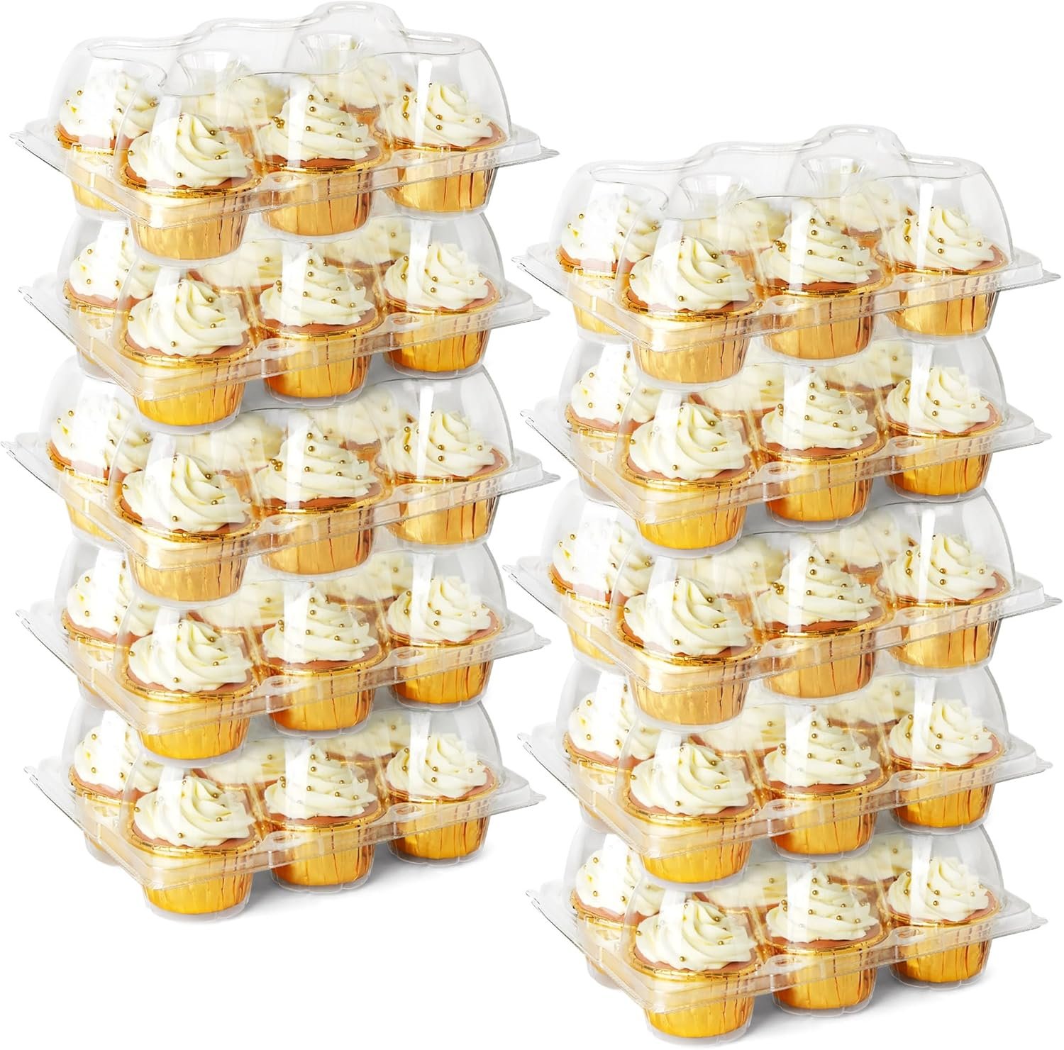 Wholesale (6 Count x 10 Sets) Clear Plastic Cupcake Containers with Detachable Tall Dome Lid Disposable Carriers BPA Free Standard Size Manufacturer