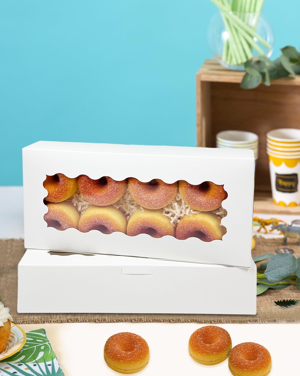 Wholesale 50 Packs White Cookie Box with Window 12x5.5x2.5 Inch Pastry Biscuit Bakery Packaging Manufacturer