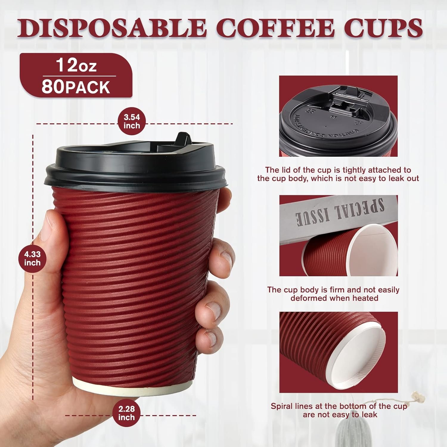 Wholesale 80 Pack 12 oz Insulated Ripple Wall Disposable Paper Coffee Cups Three Layer Hot Beverage Cups with Lids and Straws for Parties Picnics Travel Manufacturer