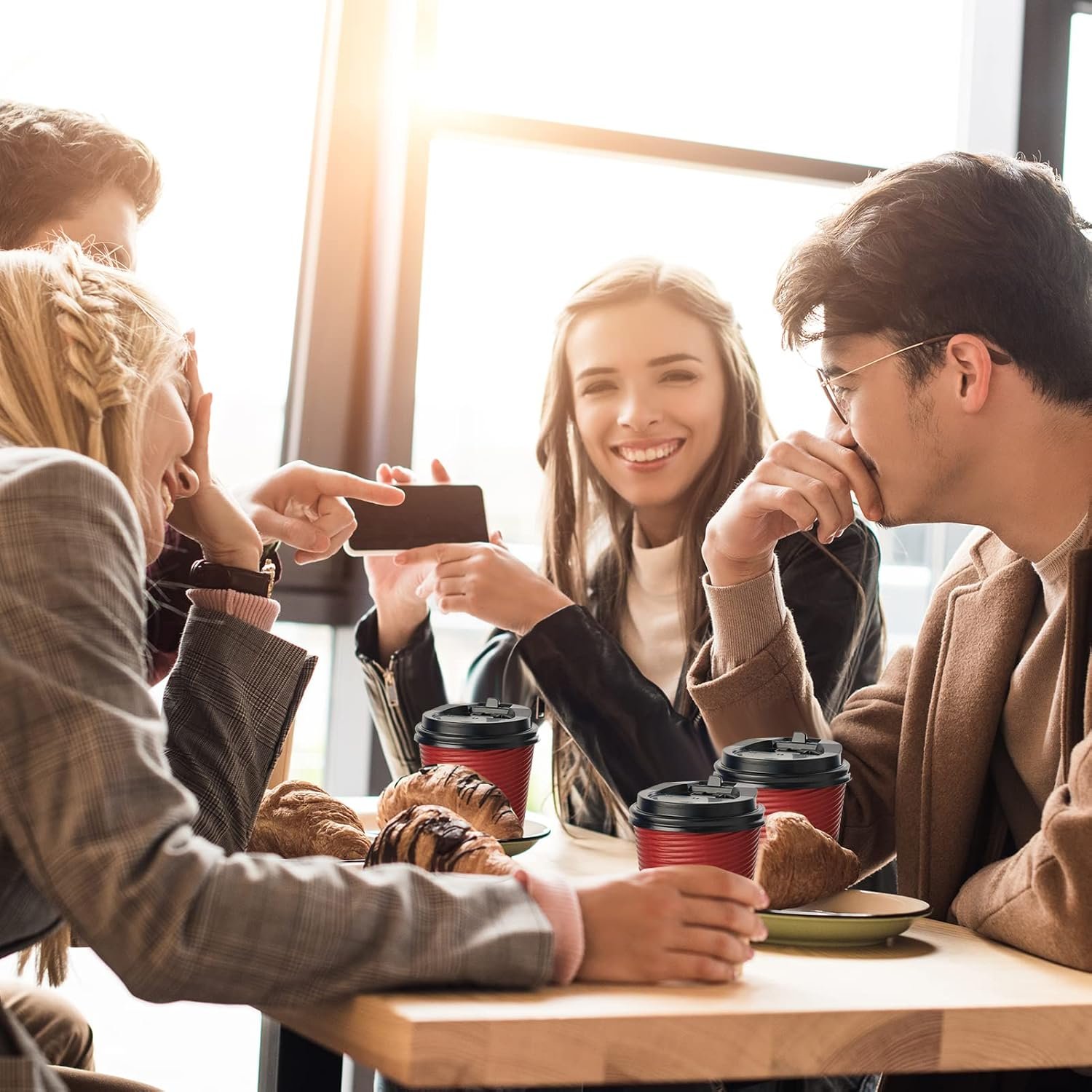 Wholesale 80 Pack 12 oz Insulated Ripple Wall Disposable Paper Coffee Cups Three Layer Hot Beverage Cups with Lids and Straws for Parties Picnics Travel Manufacturer