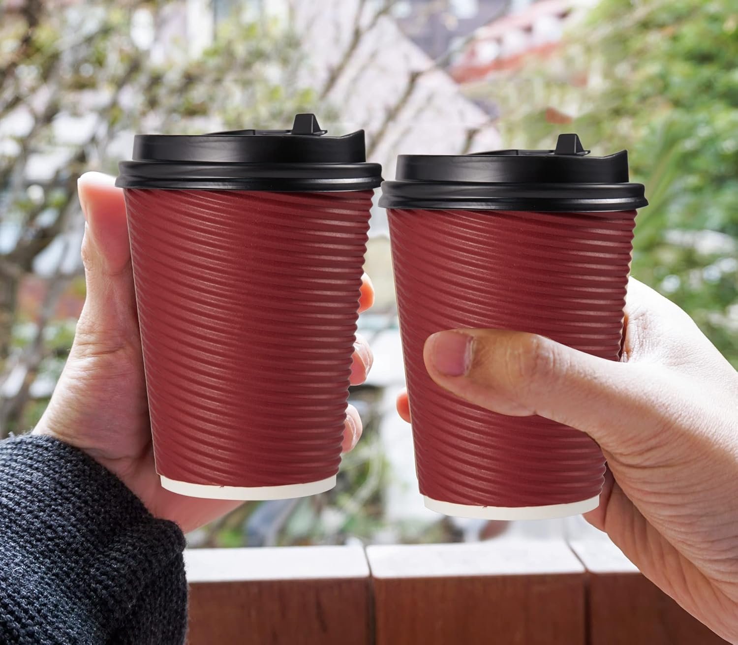 Wholesale 80 Pack 12 oz Insulated Ripple Wall Disposable Paper Coffee Cups Three Layer Hot Beverage Cups with Lids and Straws for Parties Picnics Travel Manufacturer