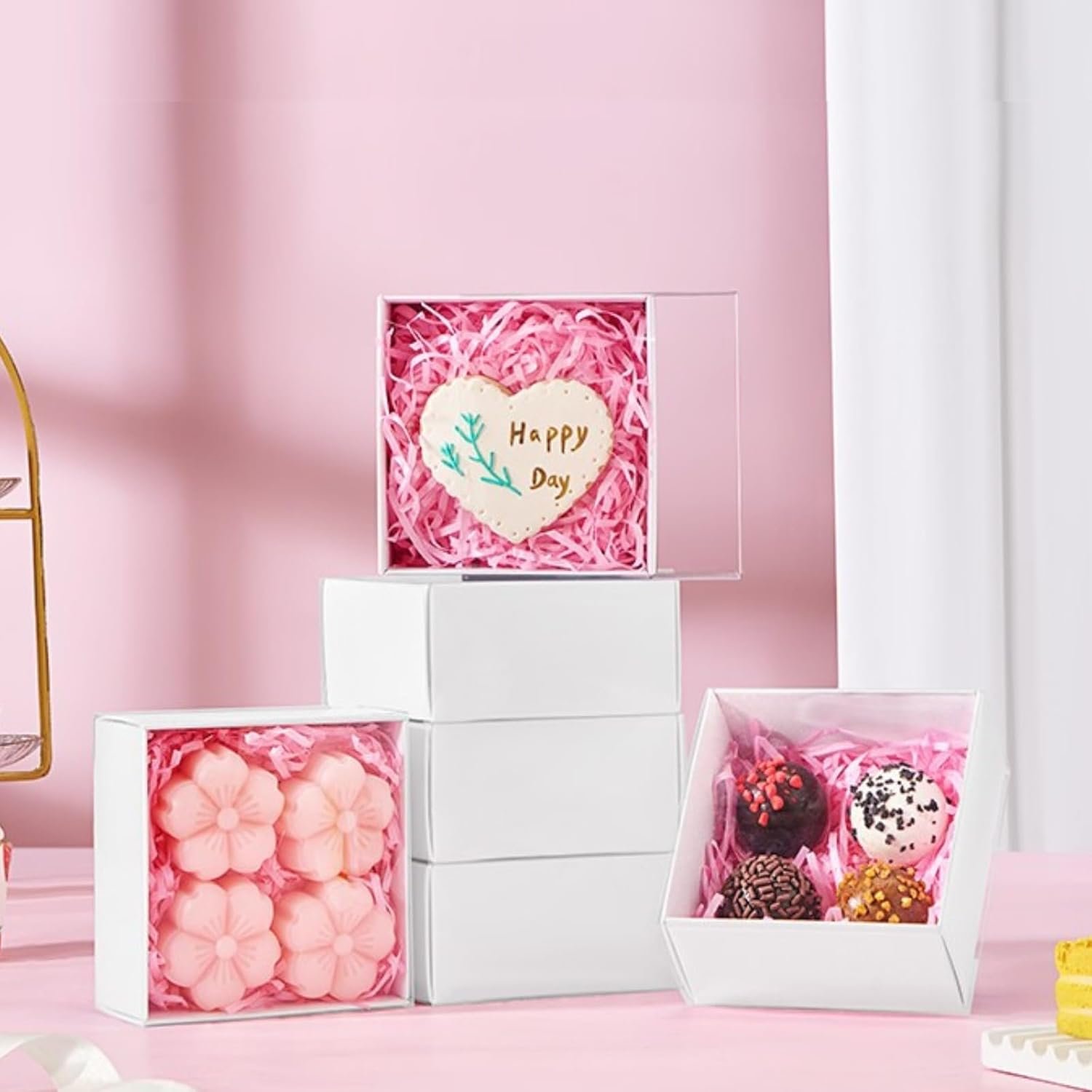 Wholesale 25-Pack 4x4x2 Inch White Bakery Boxes with Clear Lids for Strawberries Cookies Macarons Donuts Desserts Holiday Gift Party Favor Packaging Christmas Birthdays Weddings Manufacturer