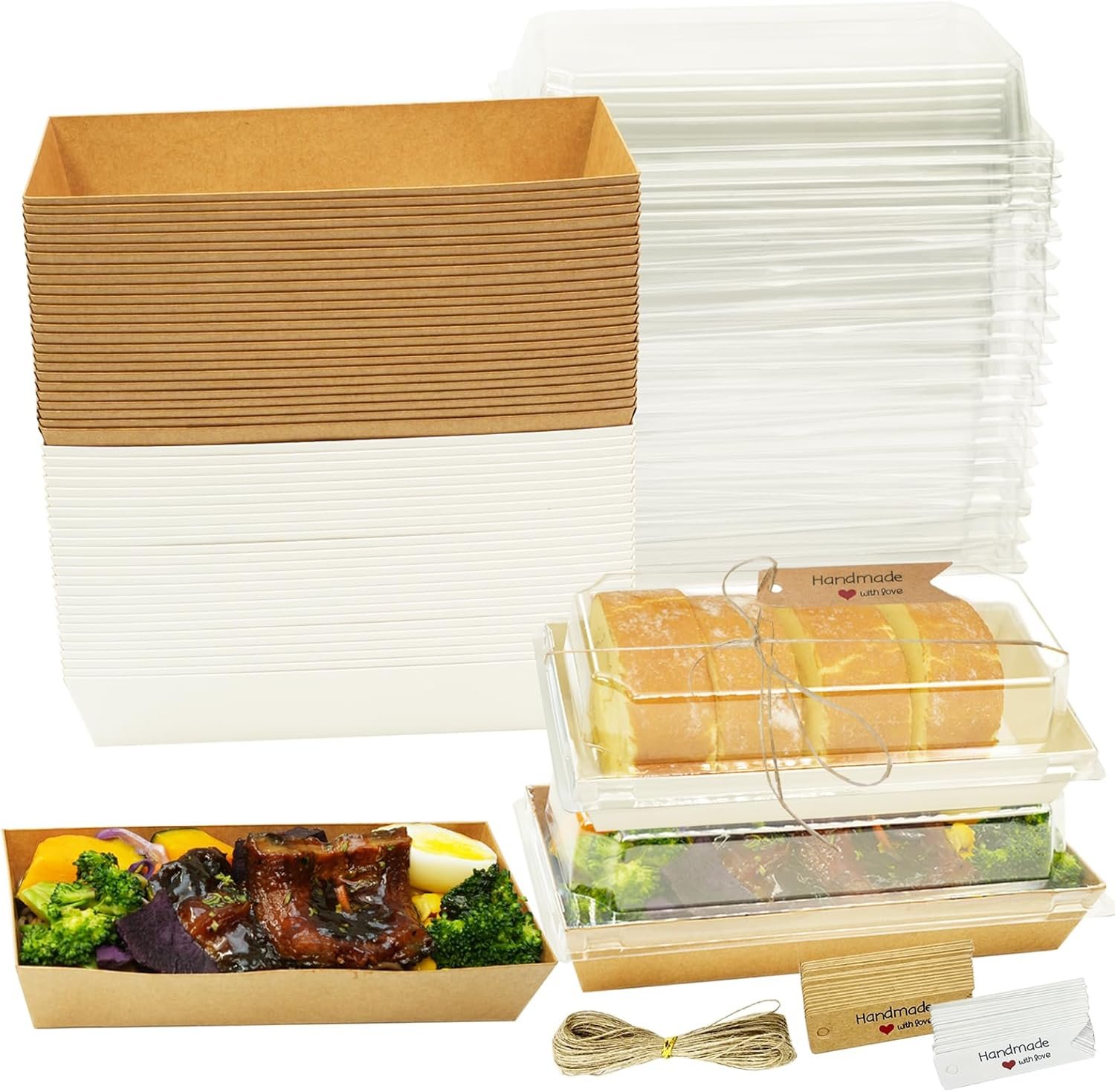 Wholesale 50 Pack Small Charcuterie Boxes with Clear Lids 7.5"L x 3.3"W Rectangle Disposable Paper Mini Treat Containers for Cookies Cake Slices Sandwiches Chocolates Manufacturer