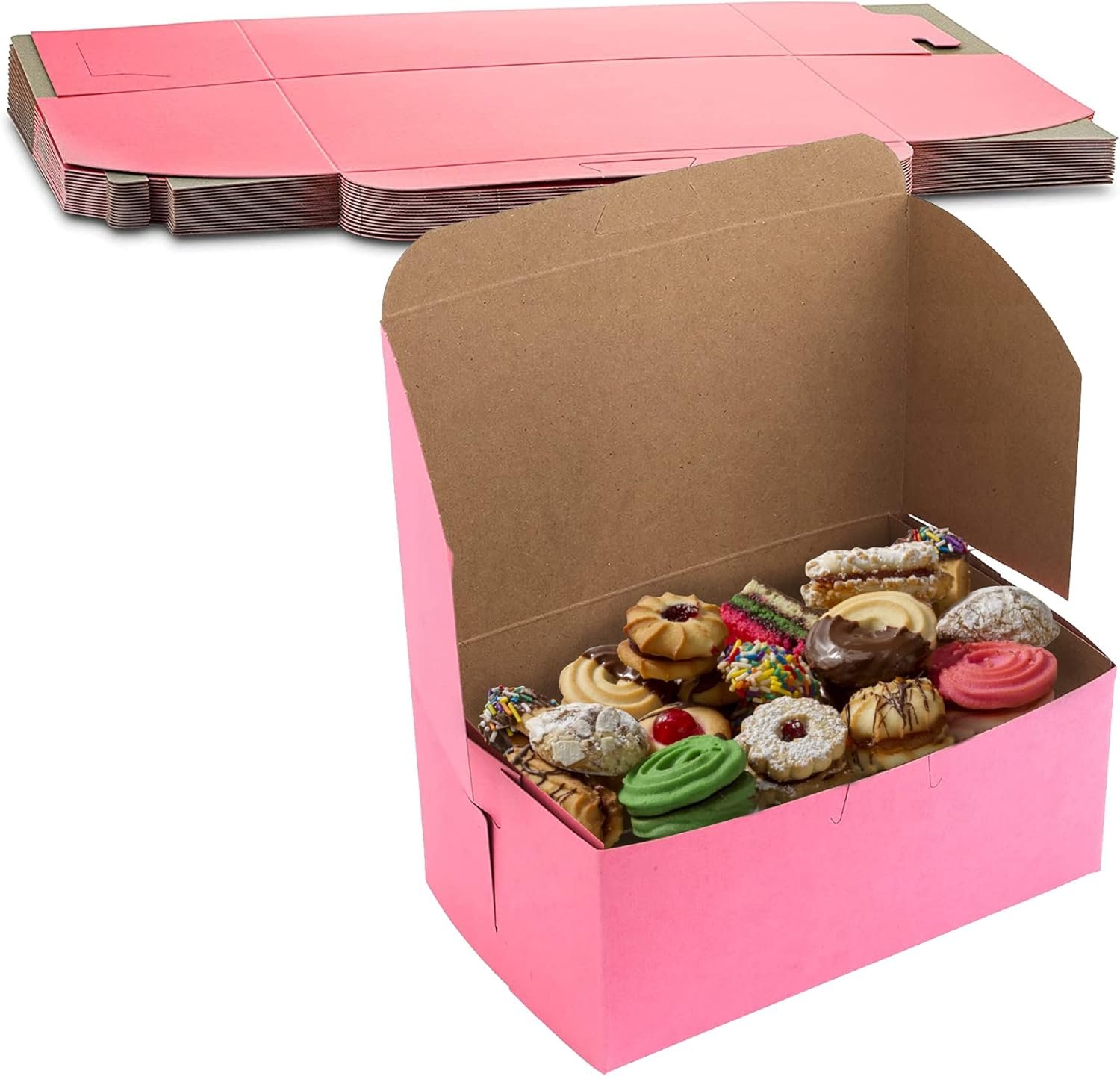 Wholesale Pink Pastry Boxes 8" x 5" x 3.5" No-Window Kraft Bakery Pack of 25 Manufacturer