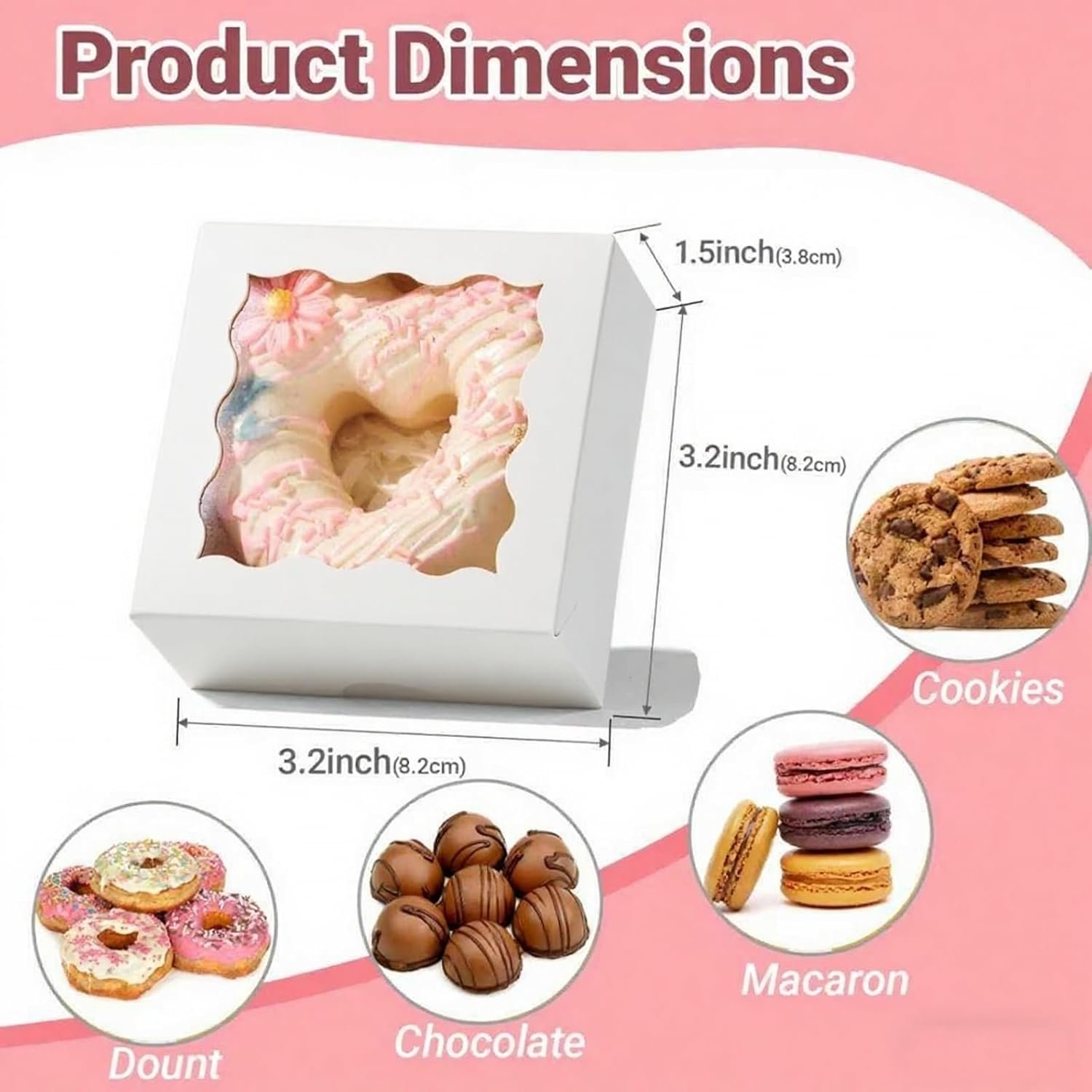 Wholesale 3.2x3.2x1.5 Inches 50PCS Mini Bakery Boxes with Window for Cookies Soap Chocolate Truffle Donut Macaron White Manufacturer Wholesale 3.2x3.2x1.5 Inches 50PCS Mini Bakery Boxes with Window for Cookies Soap Chocolate Truffle Donut Macaron White Manufacturer