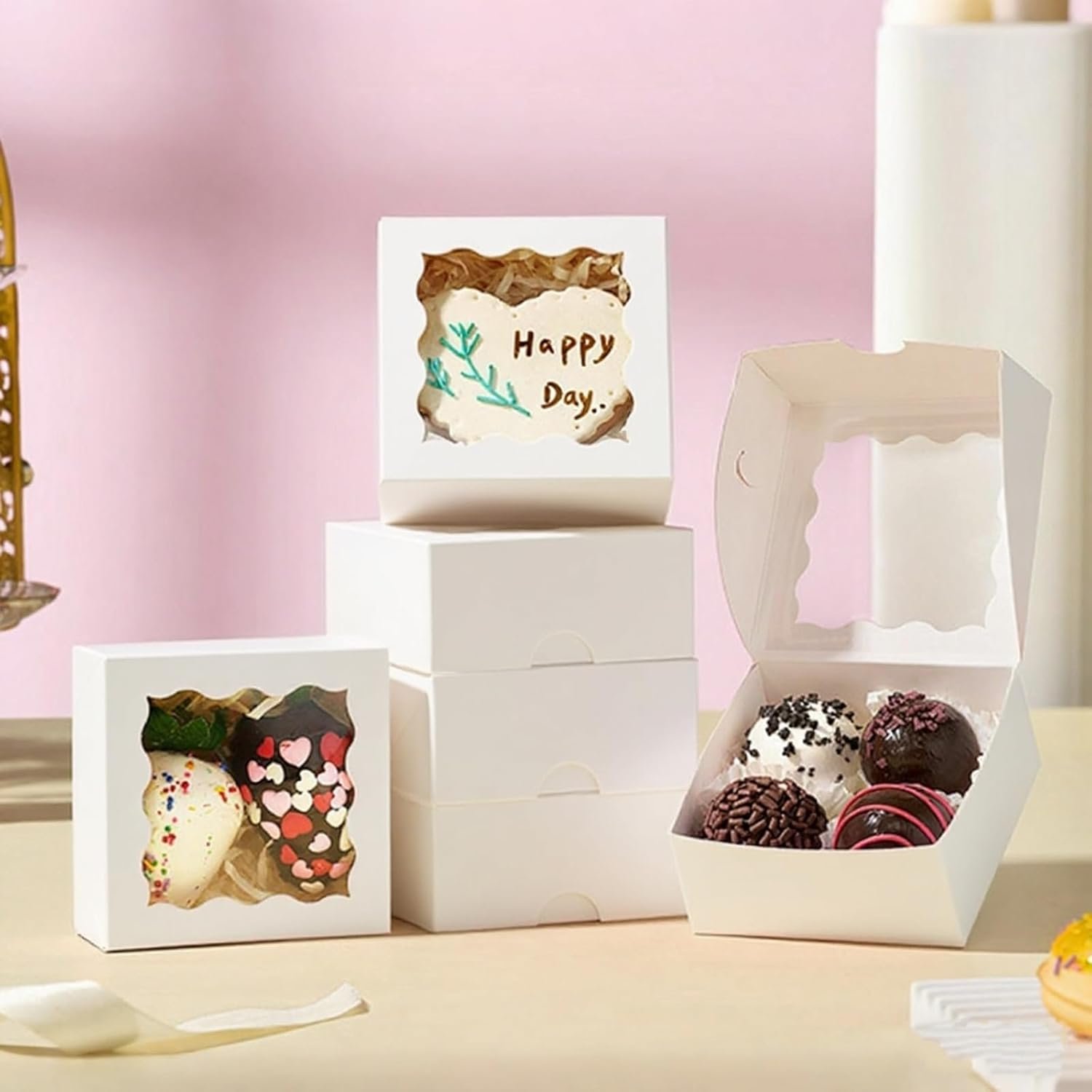 Wholesale 3.2x3.2x1.5 Inches 50PCS Mini Bakery Boxes with Window for Cookies Soap Chocolate Truffle Donut Macaron White Manufacturer Wholesale 3.2x3.2x1.5 Inches 50PCS Mini Bakery Boxes with Window for Cookies Soap Chocolate Truffle Donut Macaron White Manufacturer