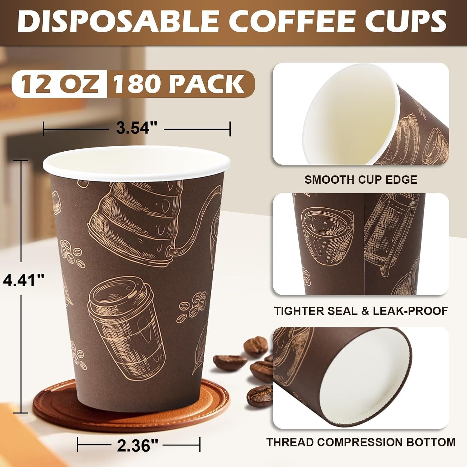 Wholesale 12 oz Thickened Disposable Paper Coffee Cups 180 Pack Hot Cold Beverage Cups for Office Home Party Manufacturer