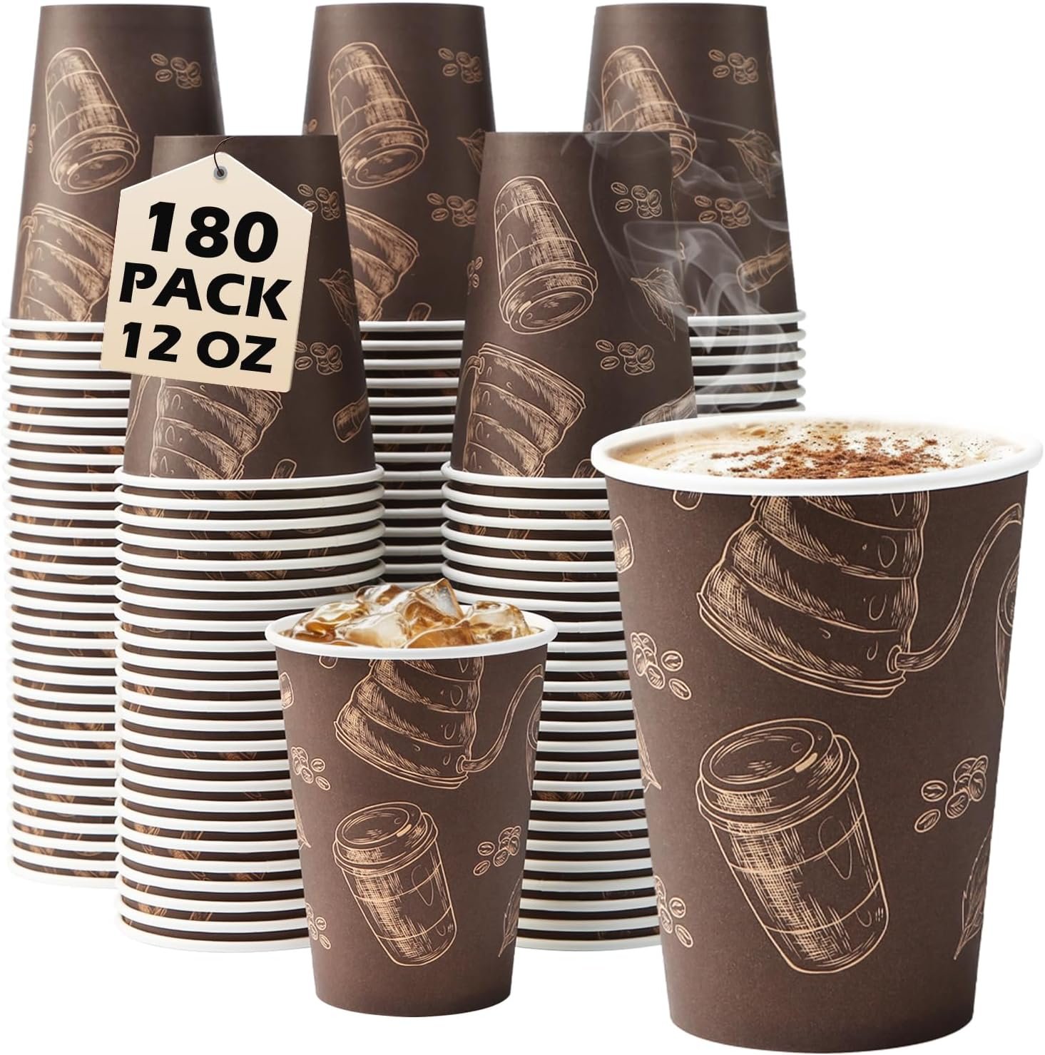 Wholesale 12 oz Thickened Disposable Paper Coffee Cups 180 Pack Hot Cold Beverage Cups for Office Home Party Manufacturer