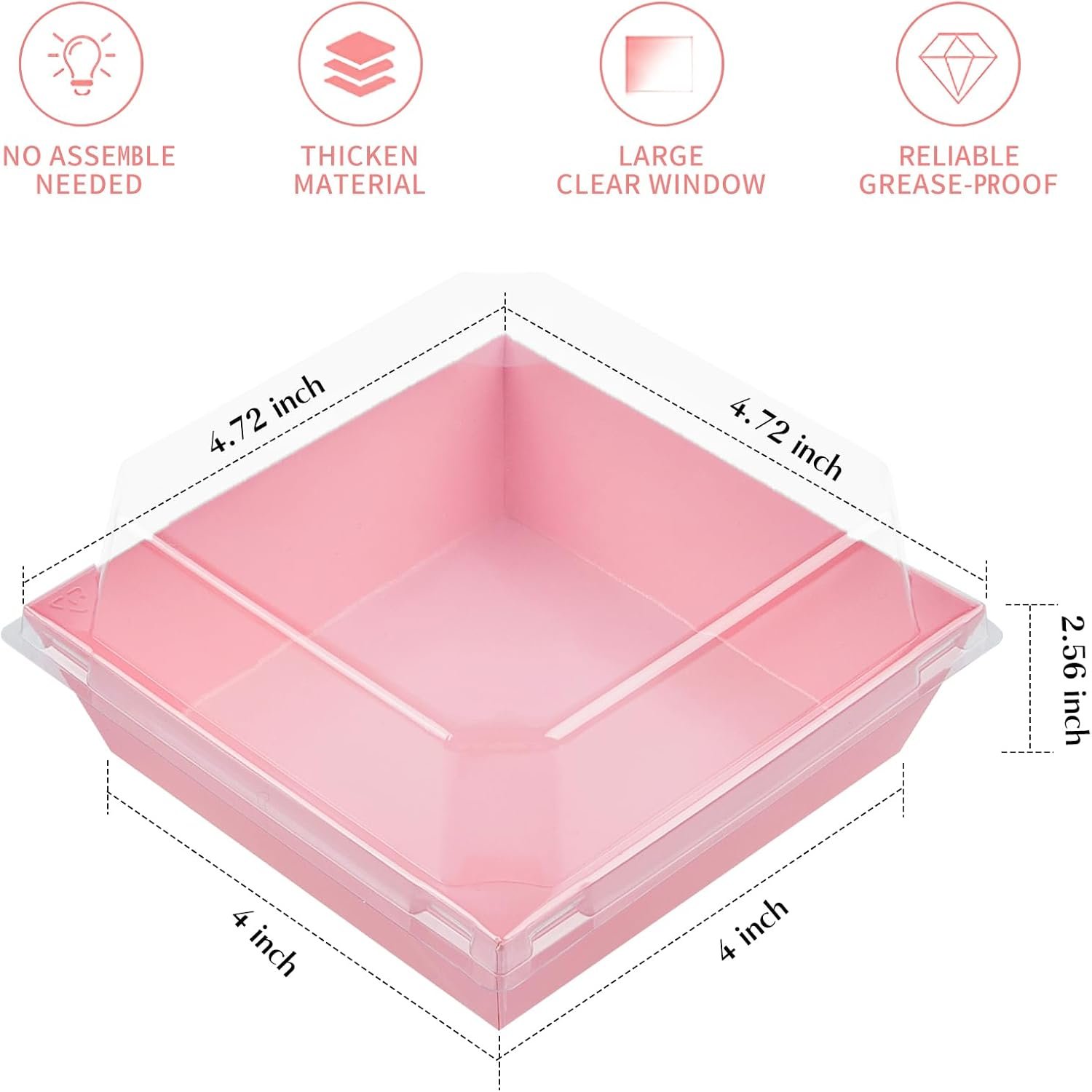 Wholesale 50 Pack 4x4 Inch Small Charcuterie Boxes with Clear Lids Disposable Paper Food Containers for Bakery Treats Desserts Cake Slices Cookies Strawberries Pink Manufacturer