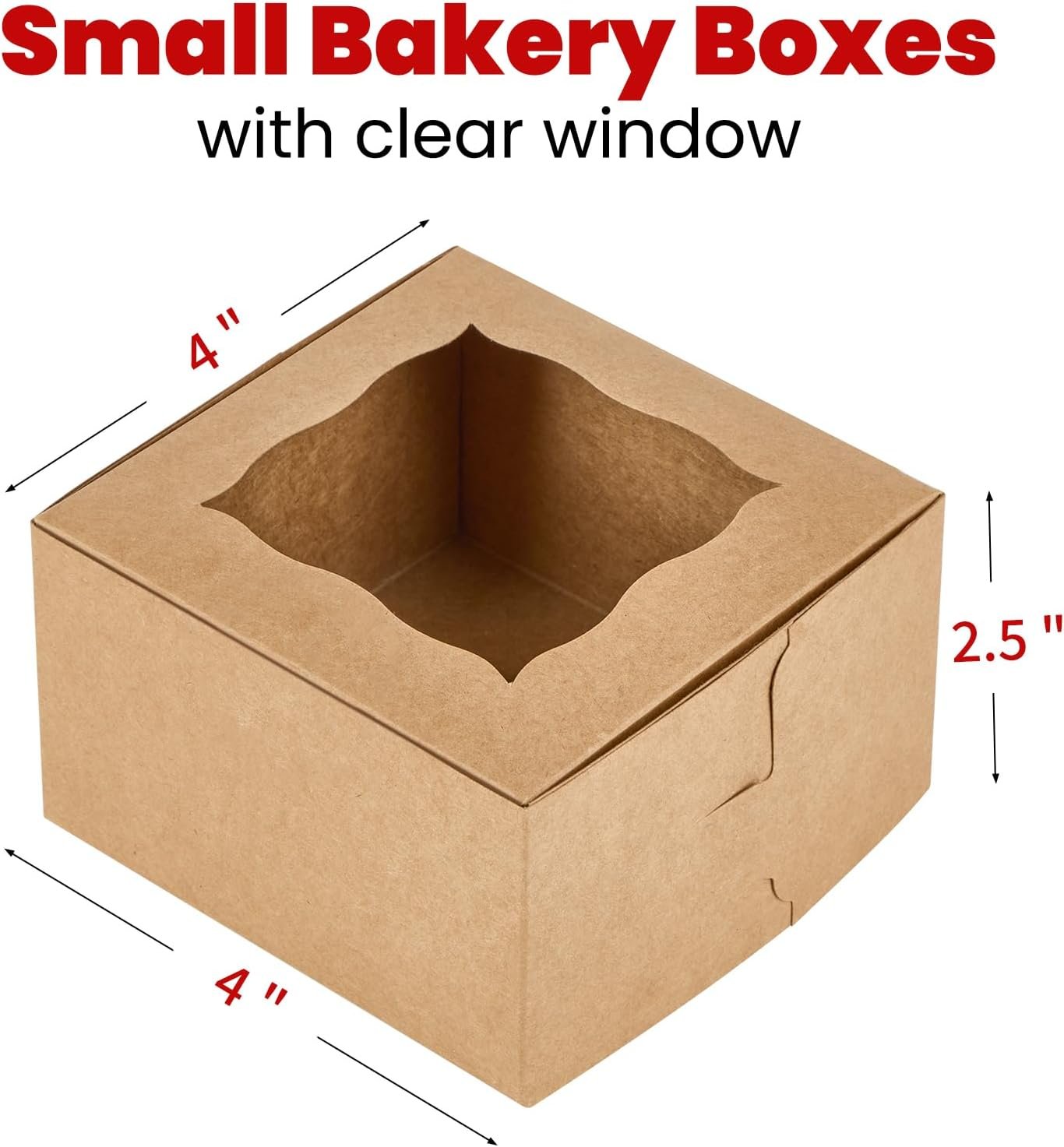 Wholesale 24pcs Small Cookie Boxes with Window 4x4x2.5 Inch Kraft Bakery Boxes with Stickers for Pastry Mini Cake Strawberry Donut Individual Cupcake Manufacturer