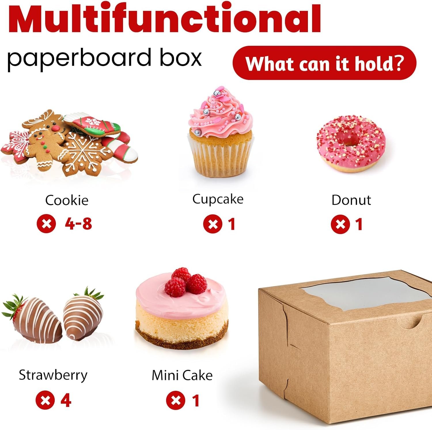 Wholesale 24pcs Small Cookie Boxes with Window 4x4x2.5 Inch Kraft Bakery Boxes with Stickers for Pastry Mini Cake Strawberry Donut Individual Cupcake Manufacturer