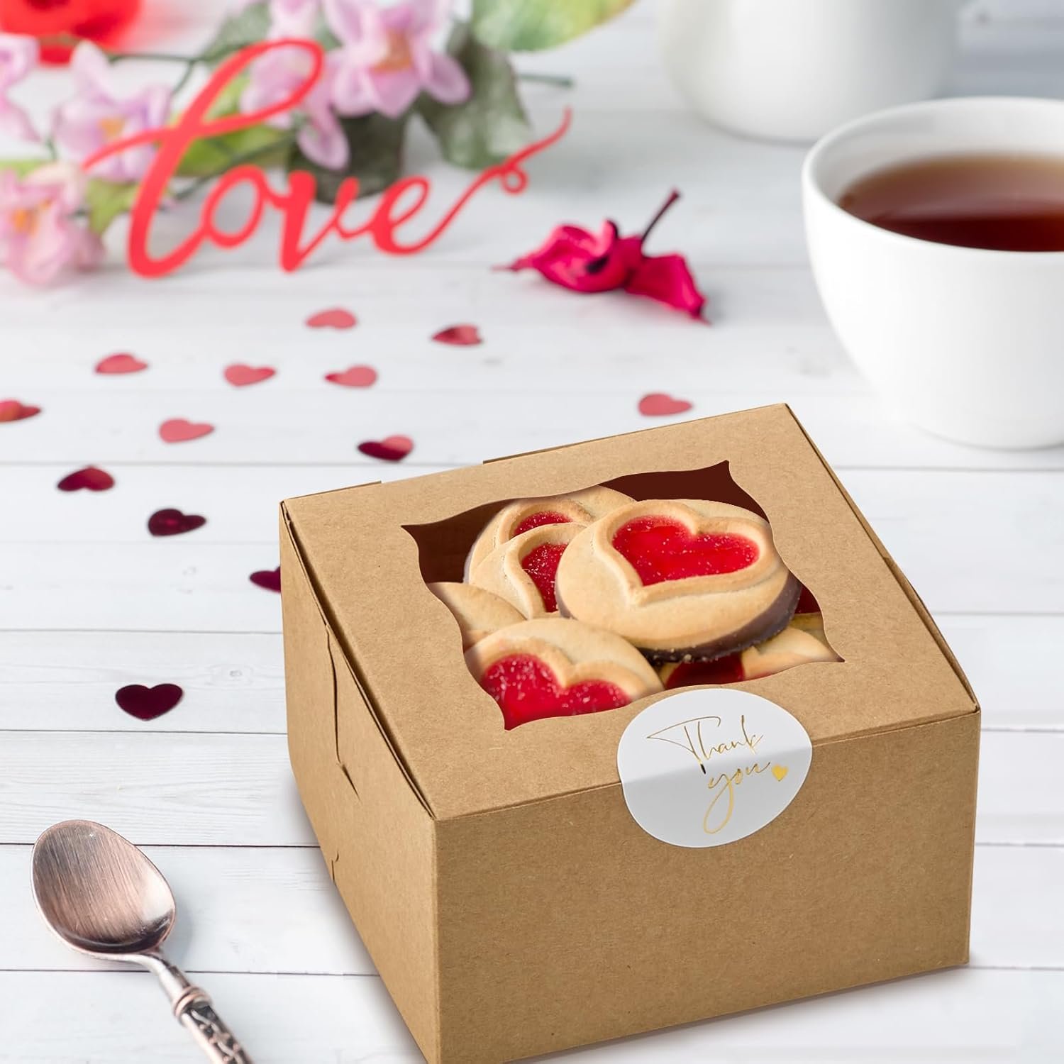 Wholesale 24pcs Small Cookie Boxes with Window 4x4x2.5 Inch Kraft Bakery Boxes with Stickers for Pastry Mini Cake Strawberry Donut Individual Cupcake Manufacturer
