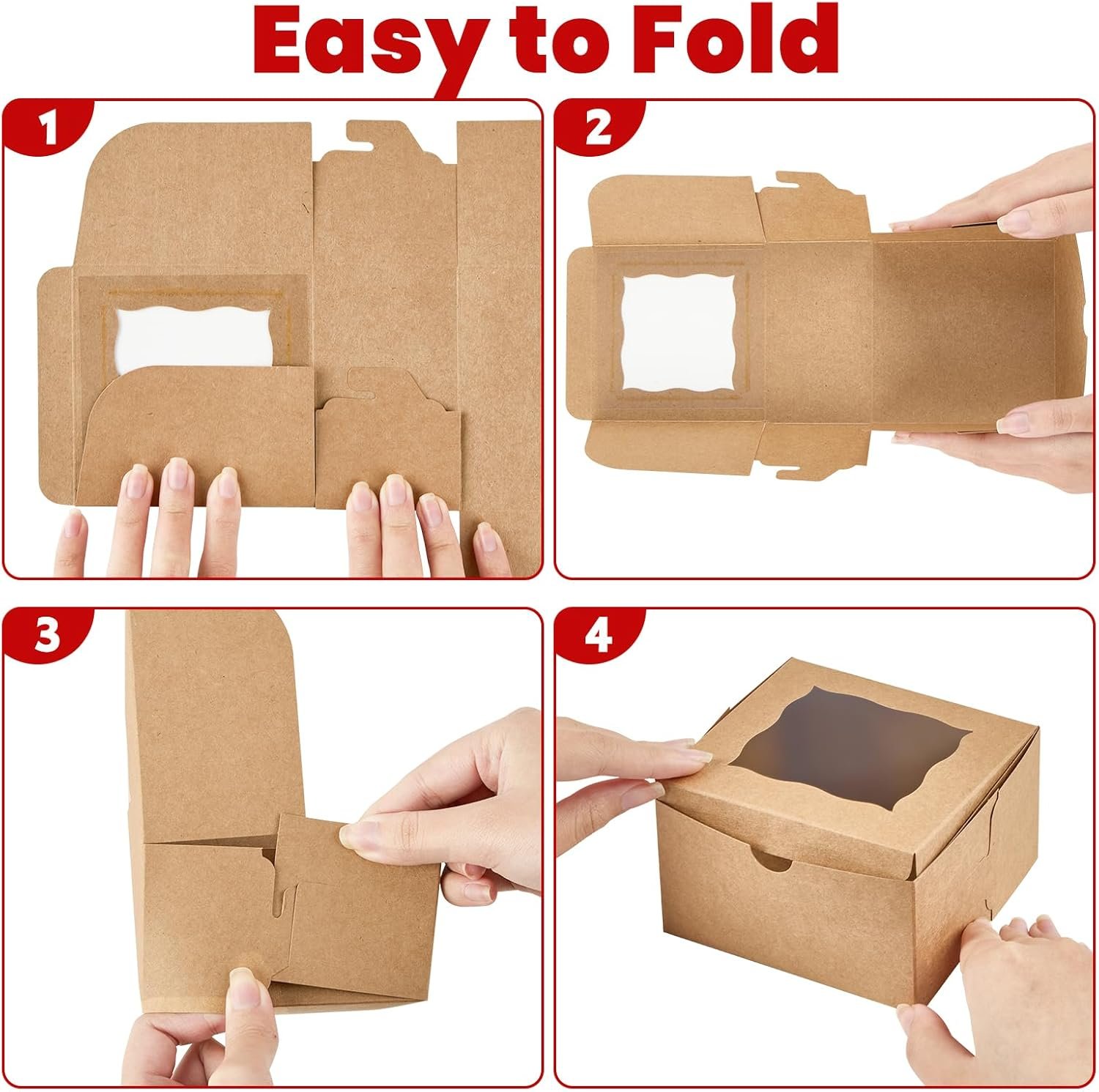 Wholesale 24pcs Small Cookie Boxes with Window 4x4x2.5 Inch Kraft Bakery Boxes with Stickers for Pastry Mini Cake Strawberry Donut Individual Cupcake Manufacturer