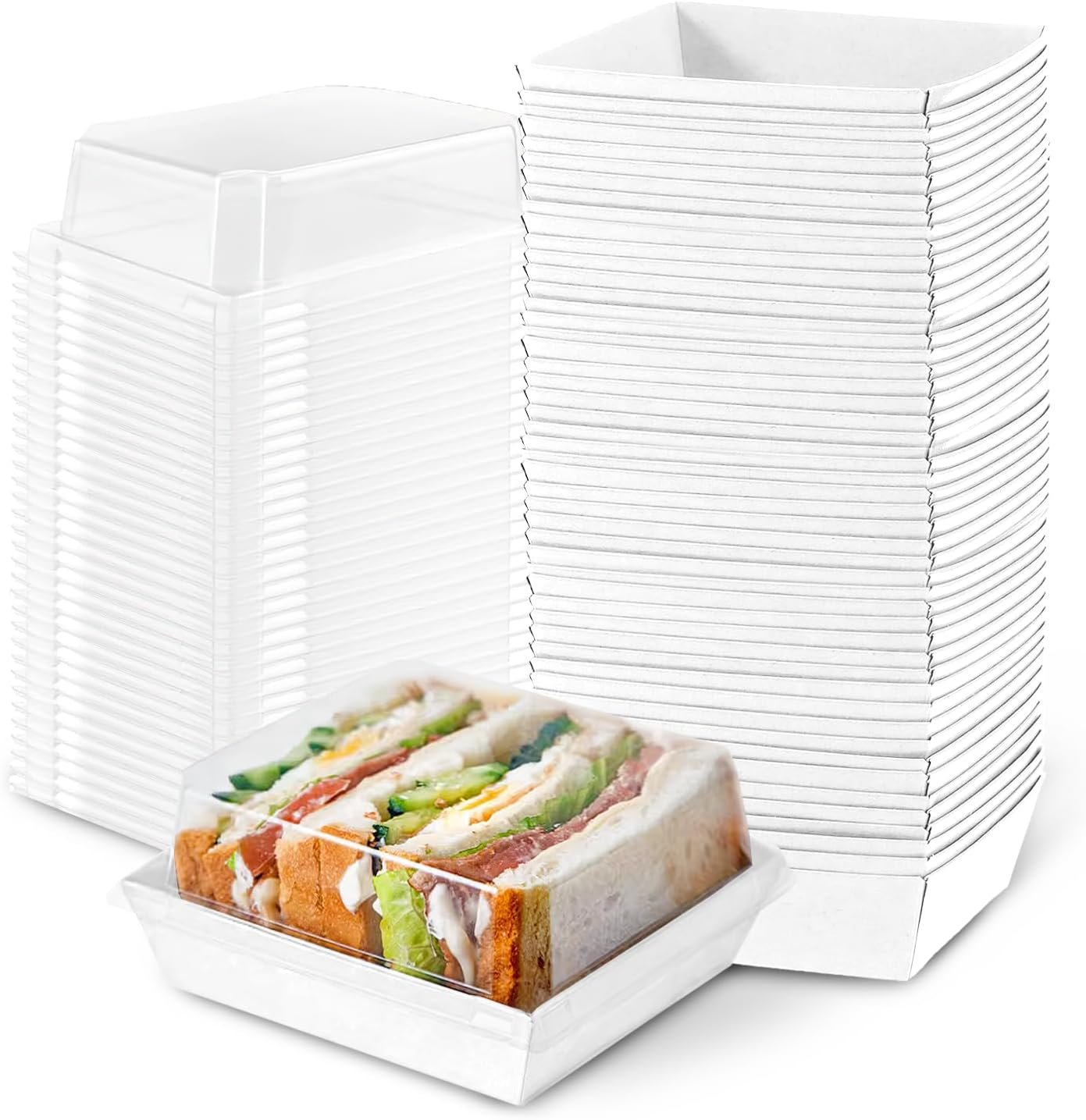 Wholesale 50 Pack 5" Plastic Charcuterie Boxes with Clear Lids Disposable Small Food Containers for Sandwiches Salads Snacks Bakery Desserts Cupcakes Cookies Strawberries White Manufacturer