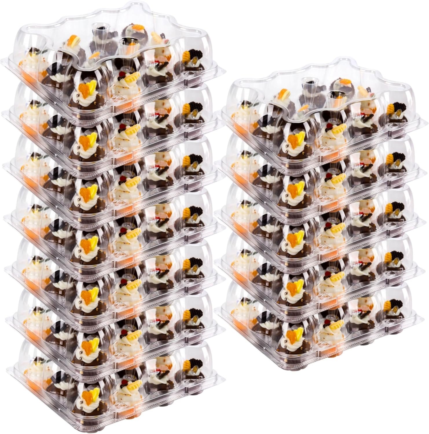 Wholesale 20 Pack 12 Count Mini Cupcake Containers with Detachable Tall Dome Lids Stackable Plastic Holders for 240 Cupcakes BPA Free Manufacturer