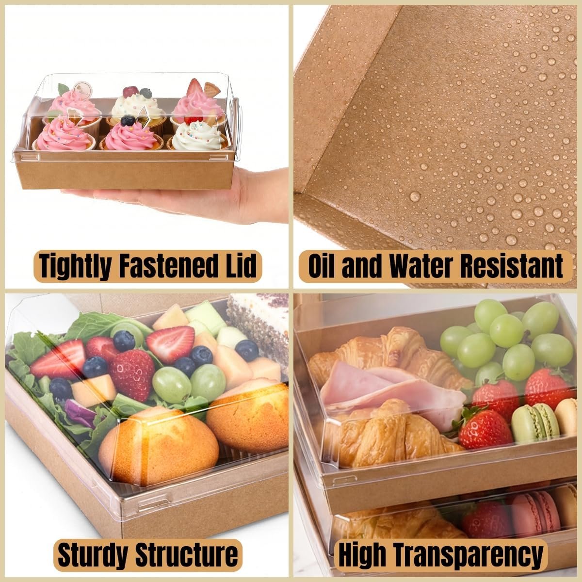 Wholesale 50 Pack 7x5 Inch Brown Paper Charcuterie Boxes with Clear Lids Rope Handles and Stickers Disposable Bakery Dessert Sandwich Food Containers for Cookies Donuts Salad Pastry Strawberries Manufacturer Wholesale 50 Pack 7x5 Inch Brown Paper Charcuterie Boxes with Clear Lids Rope Handles and Stickers Disposable Bakery Dessert Sandwich Food Containers for Cookies Donuts Salad Pastry Strawberries Manufacturer