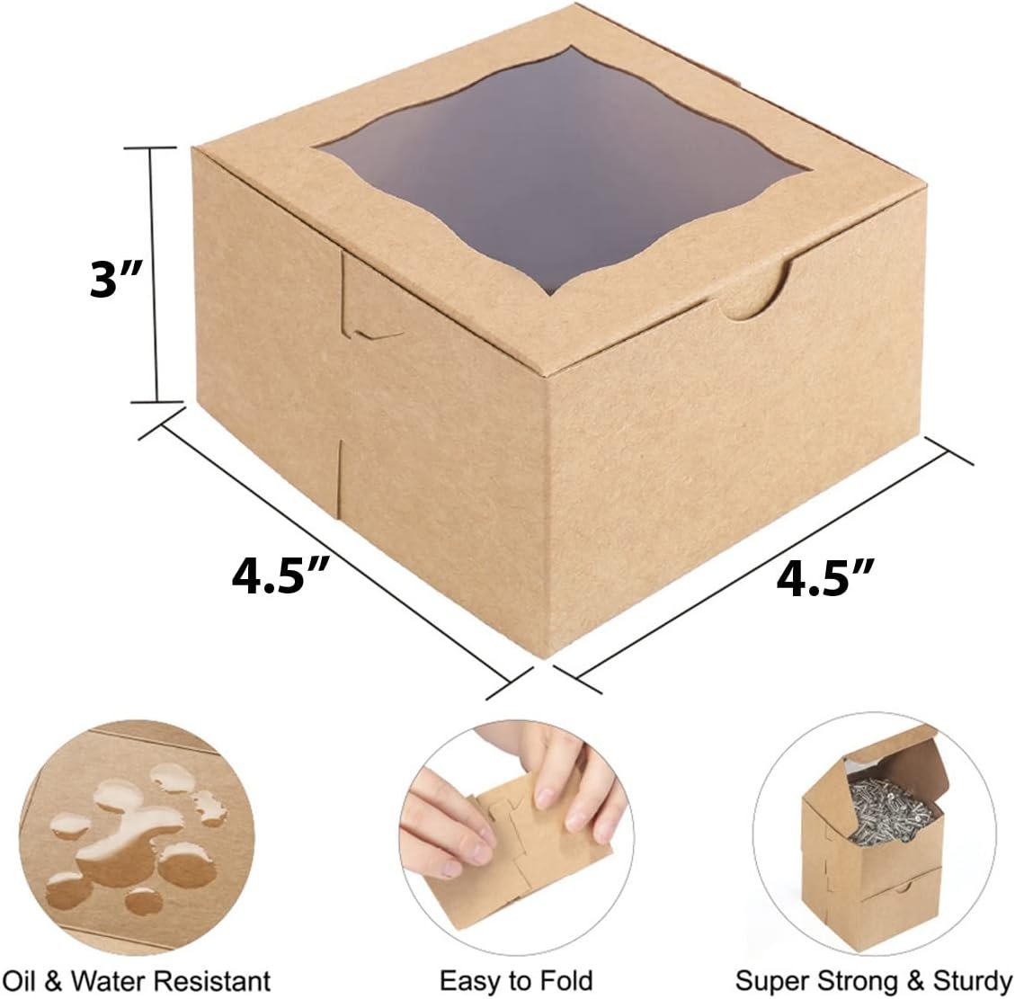 Wholesale Window Cookie Boxes 4.5x4.5x3 Inch 50 Pack Premium Oil Resistant Brown Bakery Mini Treat Boxes for Bundt Cakes and Individual Cheesecakes Manufacturer
