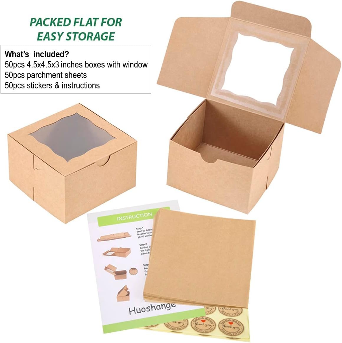 Wholesale Window Cookie Boxes 4.5x4.5x3 Inch 50 Pack Premium Oil Resistant Brown Bakery Mini Treat Boxes for Bundt Cakes and Individual Cheesecakes Manufacturer