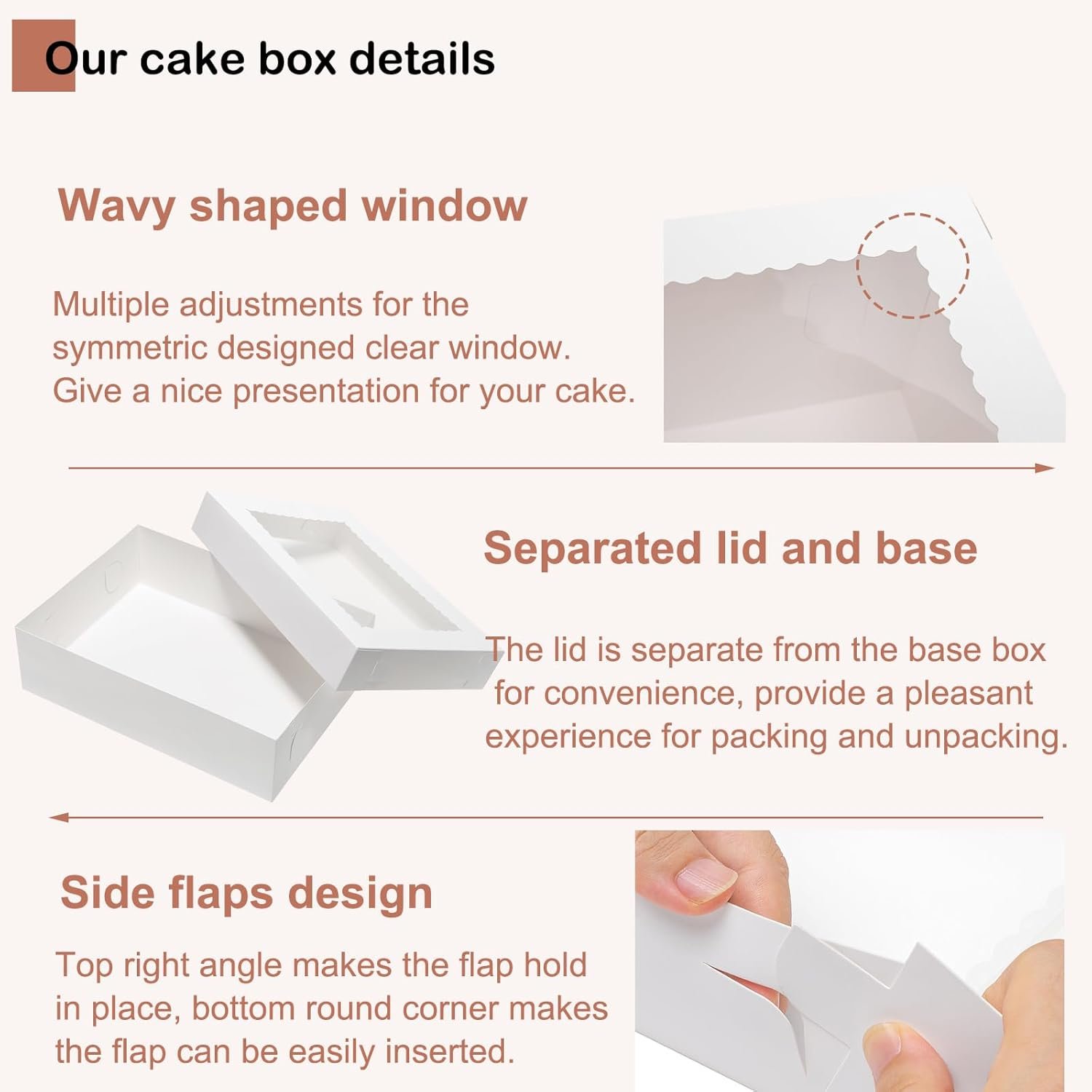 Wholesale 10pcs 19x14x5 Half Sheet Cake Boxes with Window Rectangle 1/2 Sheet Bakery Boxes for Pastry Baking Cake Cupcakes Donuts Cookies Pie Treat Packaging White Large Manufacturer