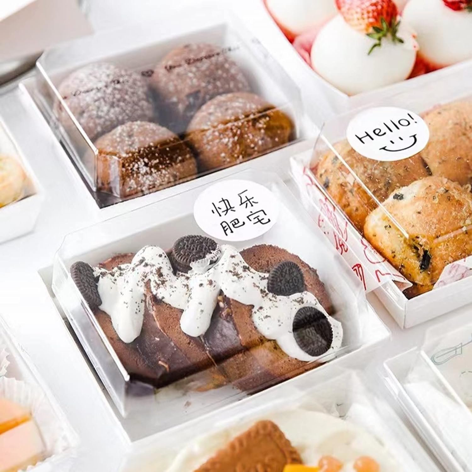 Wholesale 100 Pack 4x4x2.55 Inches Charcuterie Boxes with Clear Lids for Bakery Cookies Chocolate Covered Strawberries Mini Cake Pie Cinnamon Roll Treats Parties Manufacturer