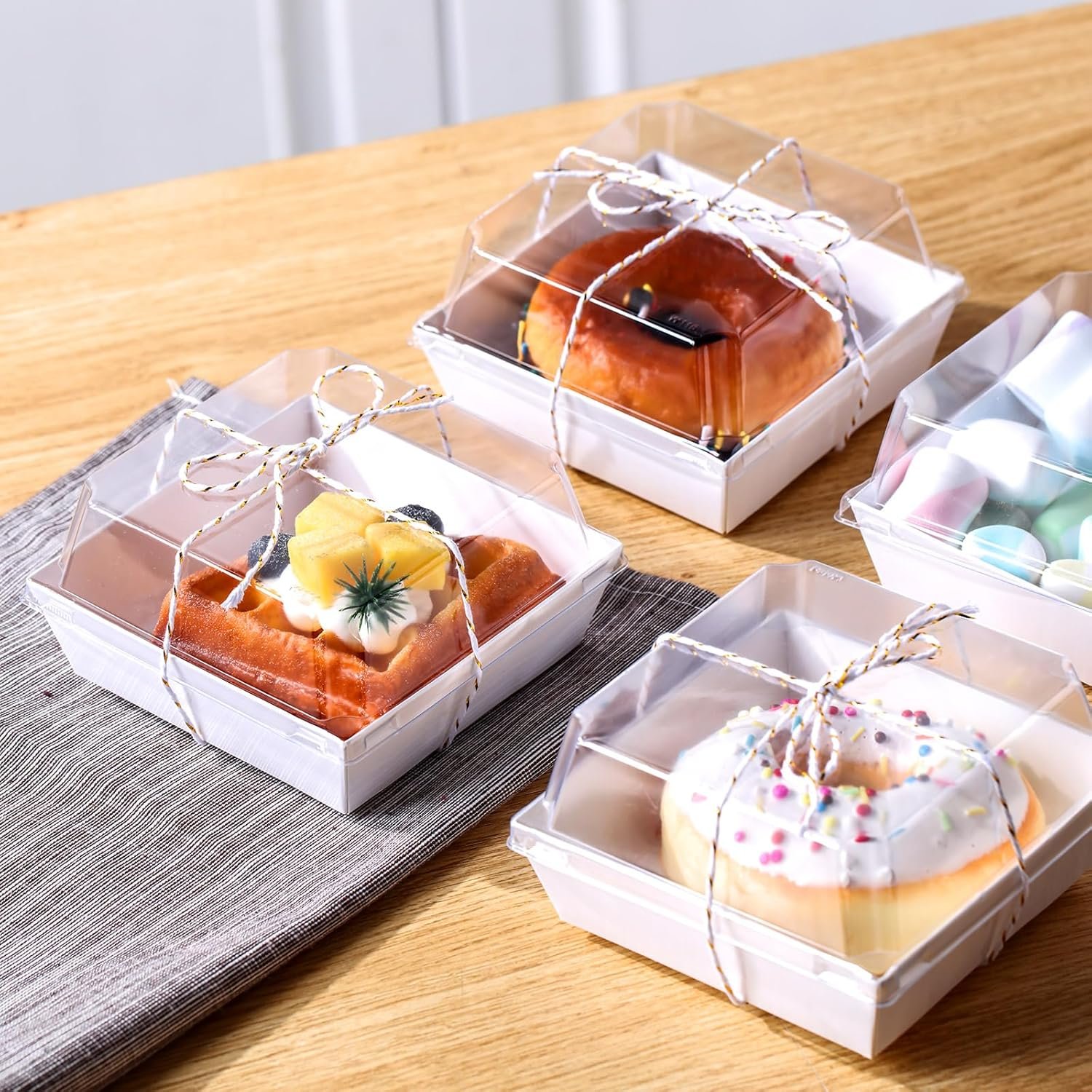 Wholesale 100 Pcs 4.5 Inches Paper Charcuterie Boxes with Clear Lids Disposable Square Dessert Containers Bakery Boxes with Rope for Cake Slice Cookie Sandwich Food White Manufacturer