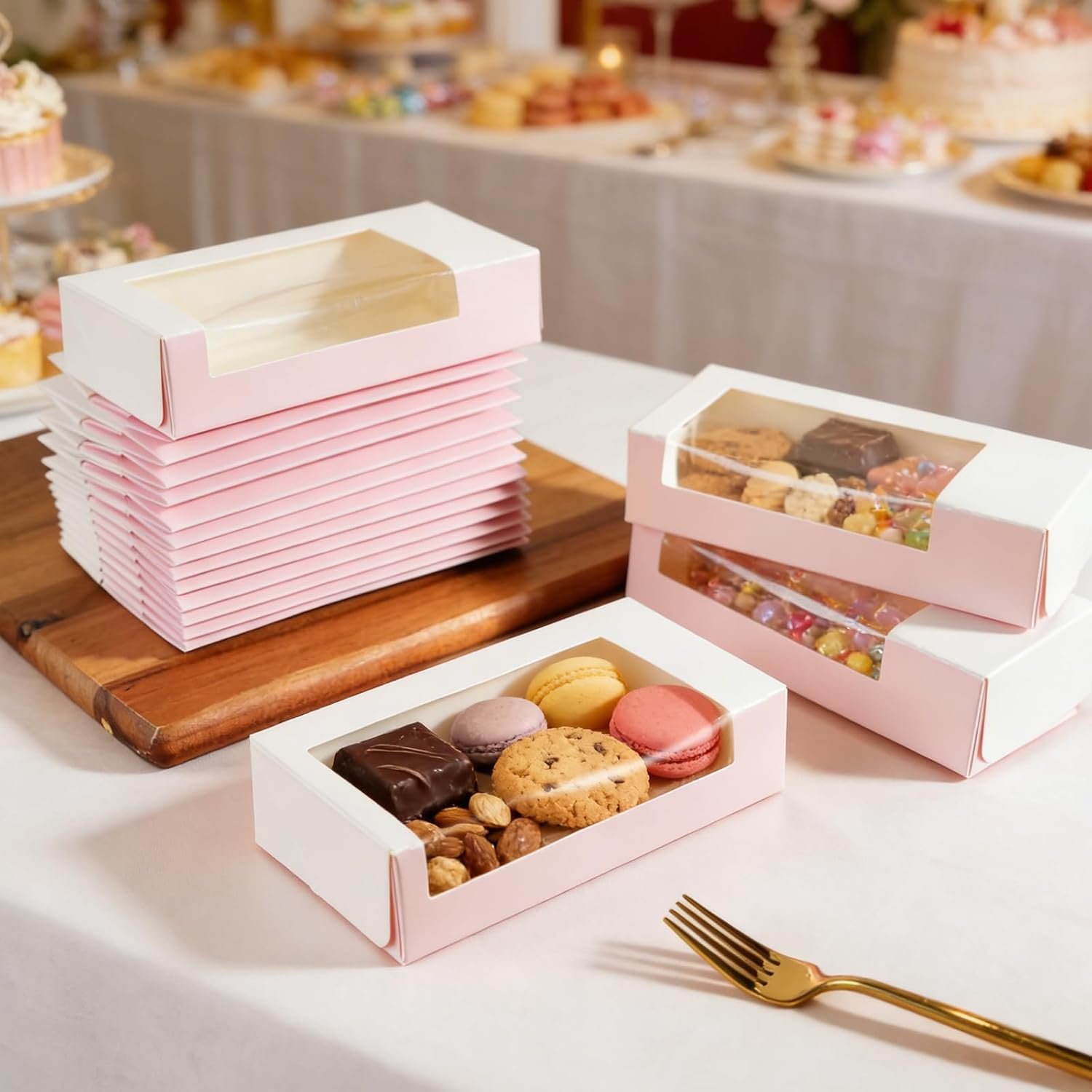Wholesale 30 Pack Cookie Boxes with Window 6.5x2.8x1.4 Inch Pink Folding Pastry Boxes for Gifts Valentines Chocolates Macarons Candy Manufacturer
