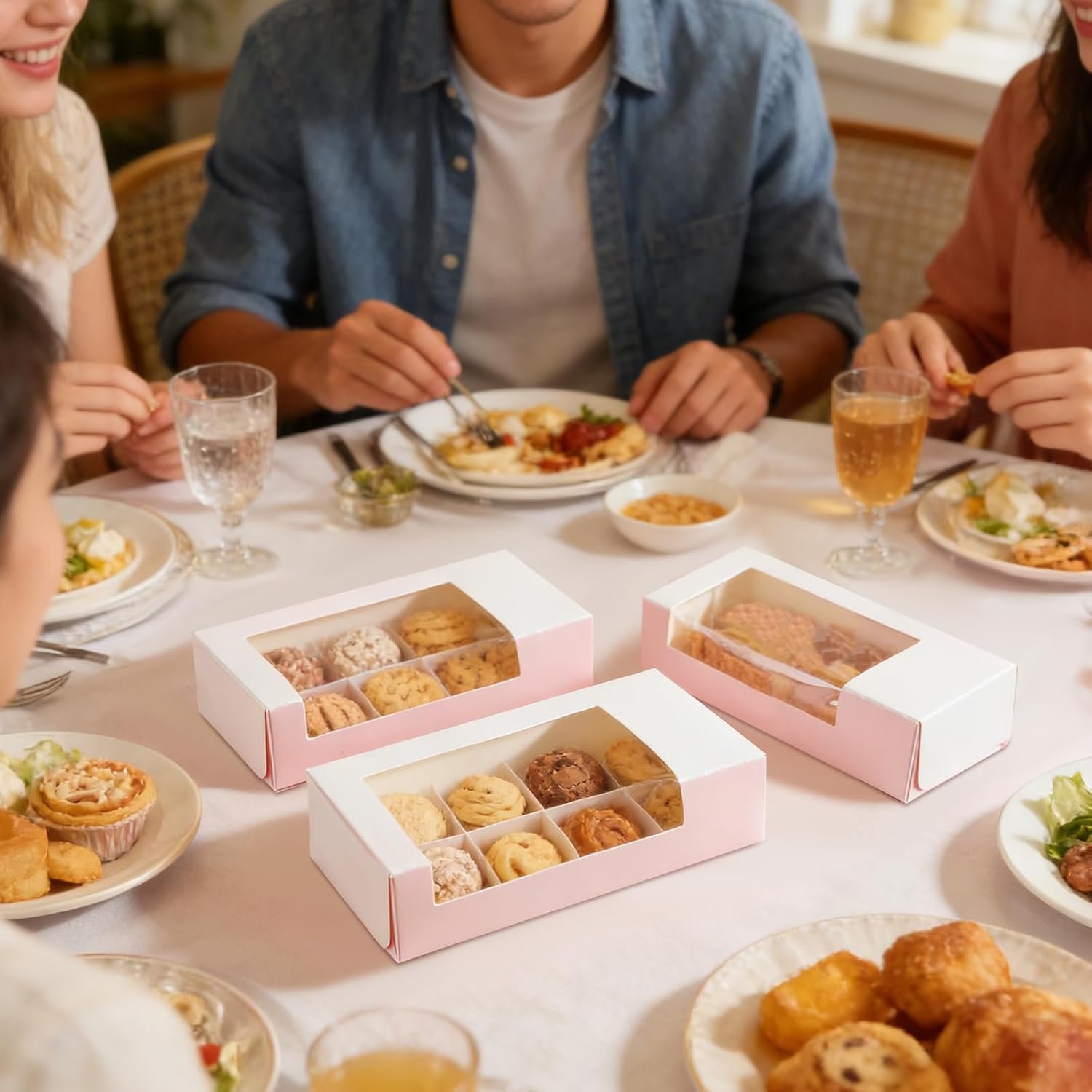 Wholesale 30 Pack Cookie Boxes with Window 6.5x2.8x1.4 Inch Pink Folding Pastry Boxes for Gifts Valentines Chocolates Macarons Candy Manufacturer