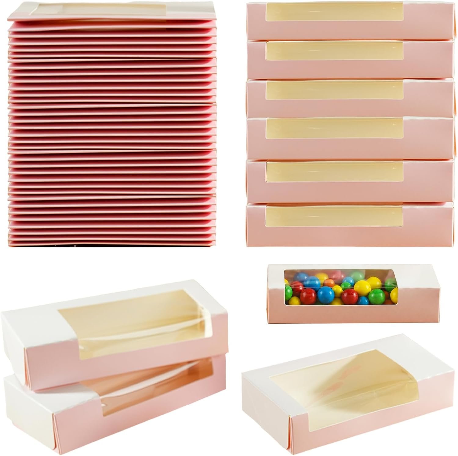 Wholesale 30 Pack Cookie Boxes with Window 6.5x2.8x1.4 Inch Pink Folding Pastry Boxes for Gifts Valentines Chocolates Macarons Candy Manufacturer