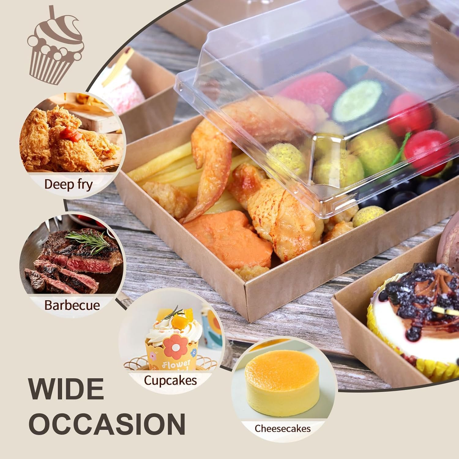 Wholesale 7x5 Inch Charcuterie Boxes with Clear Lids 80 Pack Disposable Paper Food Containers for Bakery Cake Strawberries Cookies Cupcakes Brown Manufacturer