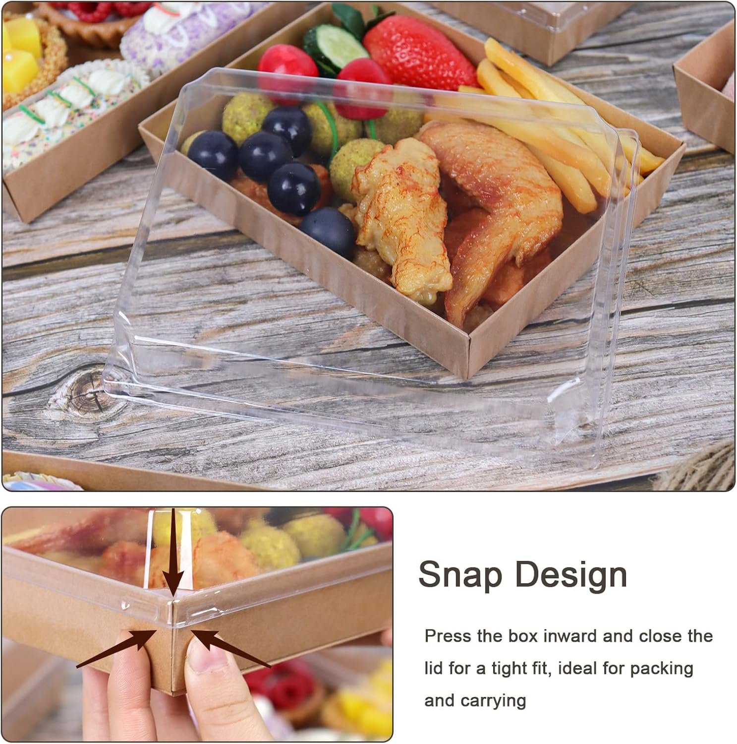 Wholesale 7x5 Inch Charcuterie Boxes with Clear Lids 80 Pack Disposable Paper Food Containers for Bakery Cake Strawberries Cookies Cupcakes Brown Manufacturer